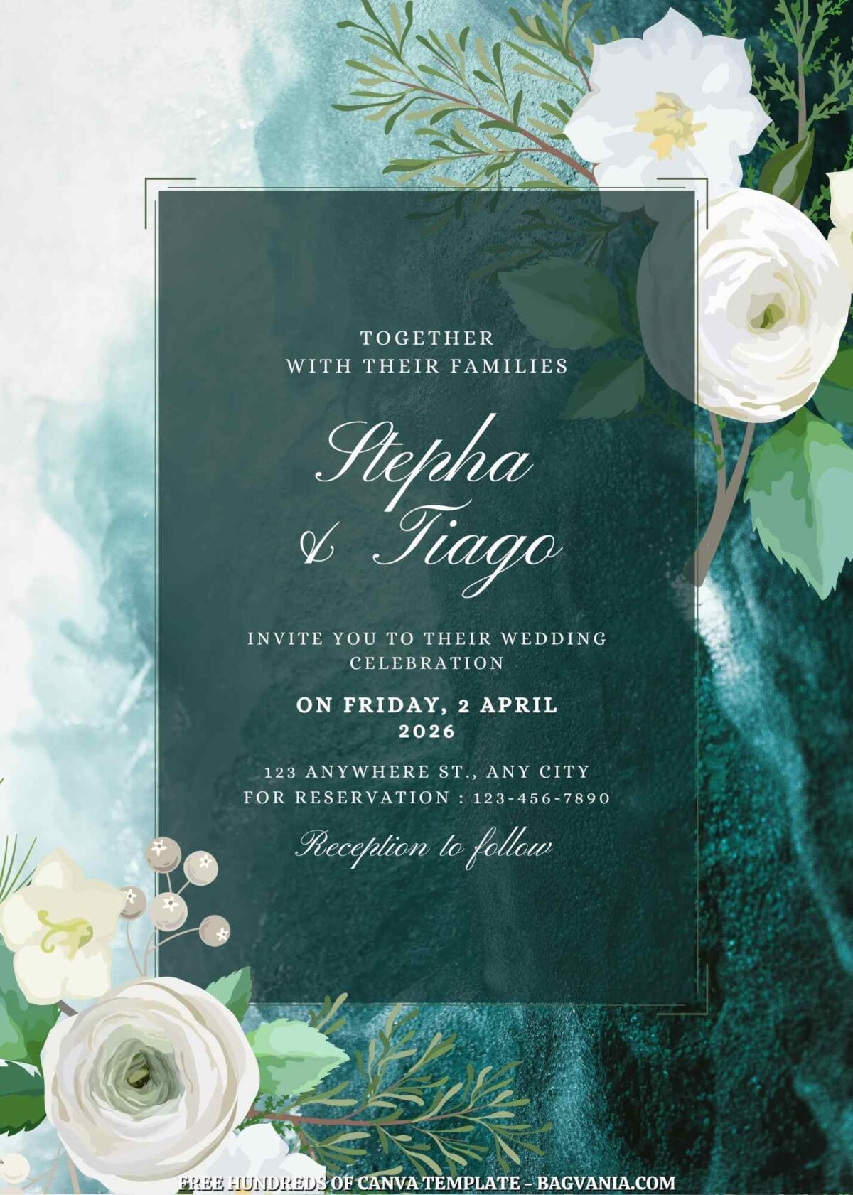 Free Editable Winter Floral Green Wedding Invitation 