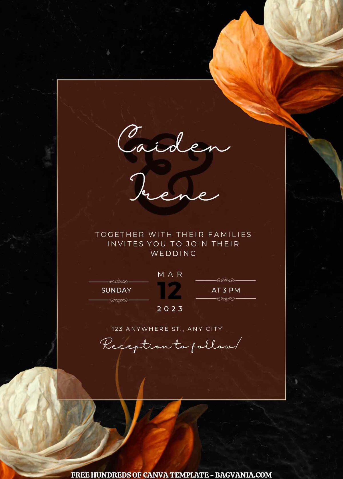 Free Editable Black Elegant Painting Flower Wedding Invitations