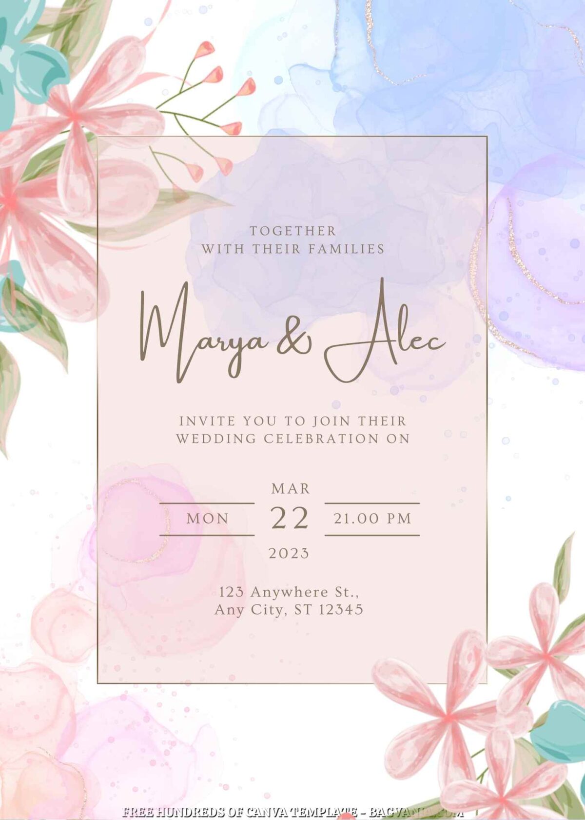 Free Editable Pink Daisy Floral Bouquet Wedding Invitation 
