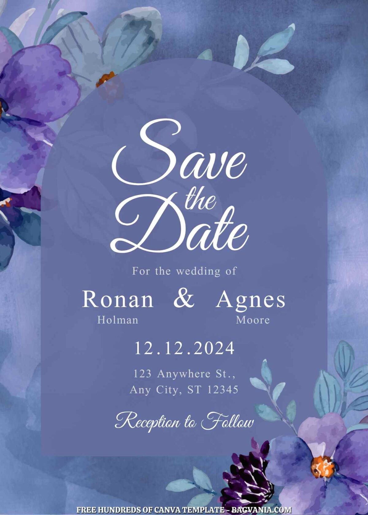 Free Editable Purple Blue Floral Wedding Invitation