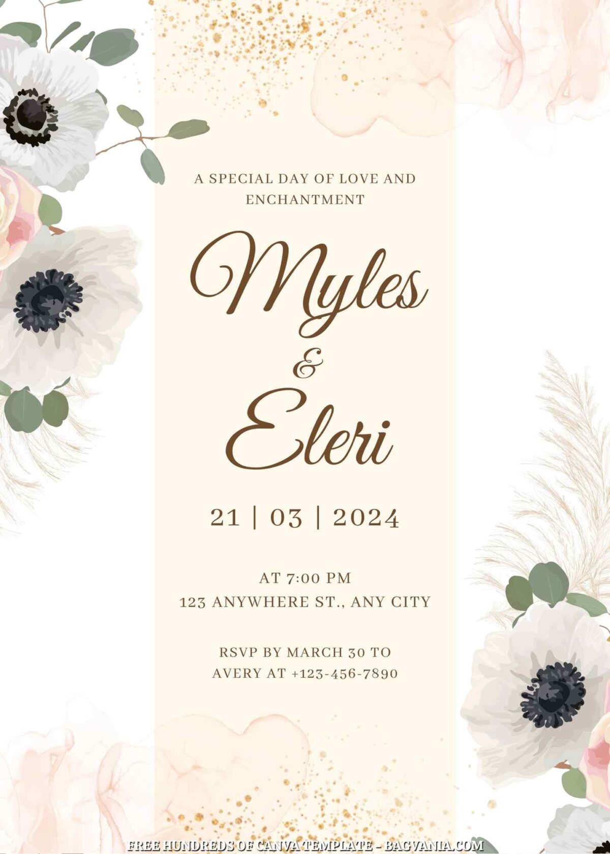 Free Editable White Center Black Floral Wedding Invitation