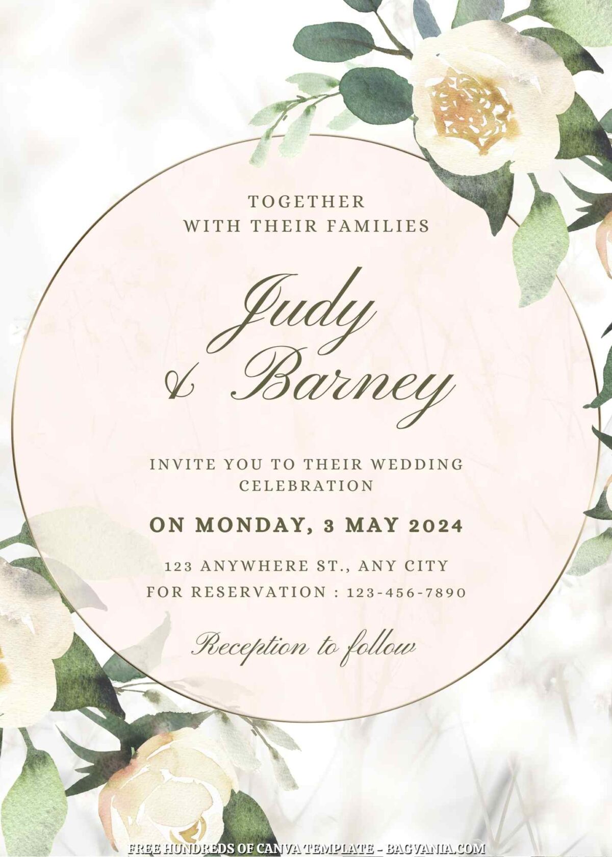 Free Editable White Flower Bouquet Wedding Invitation