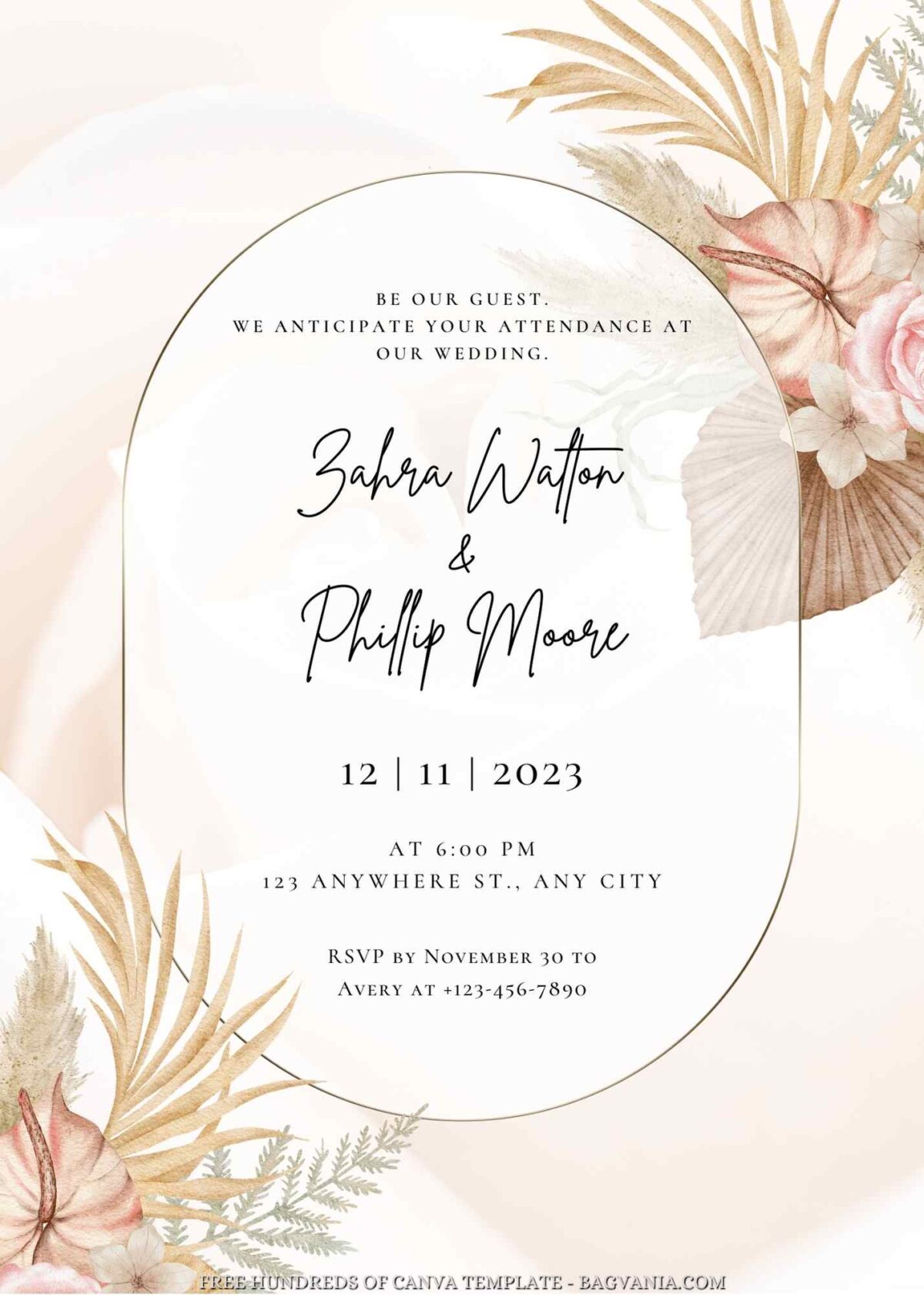 Free Editable Watercolor Boho Tropical Wedding Invitation