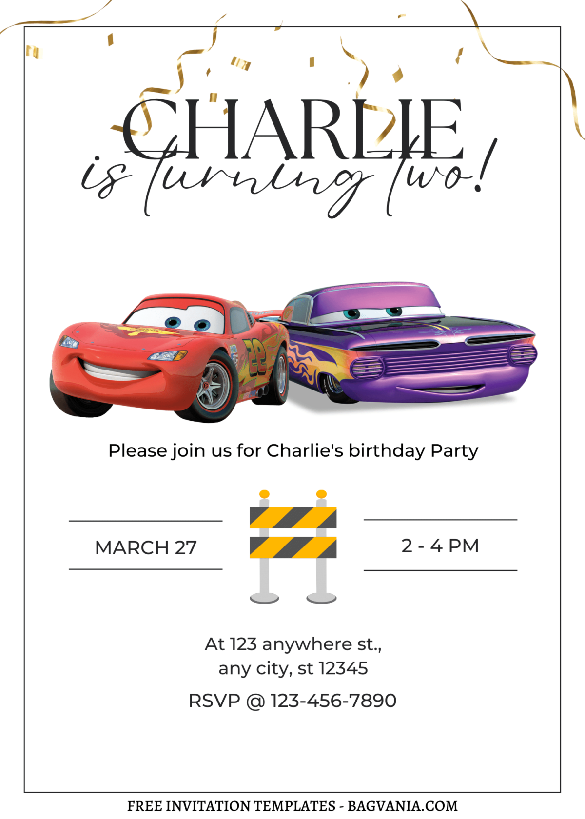 8+ Glorious Disney Cars Canva Birthday Invitation Templates  with Lightning McQueen