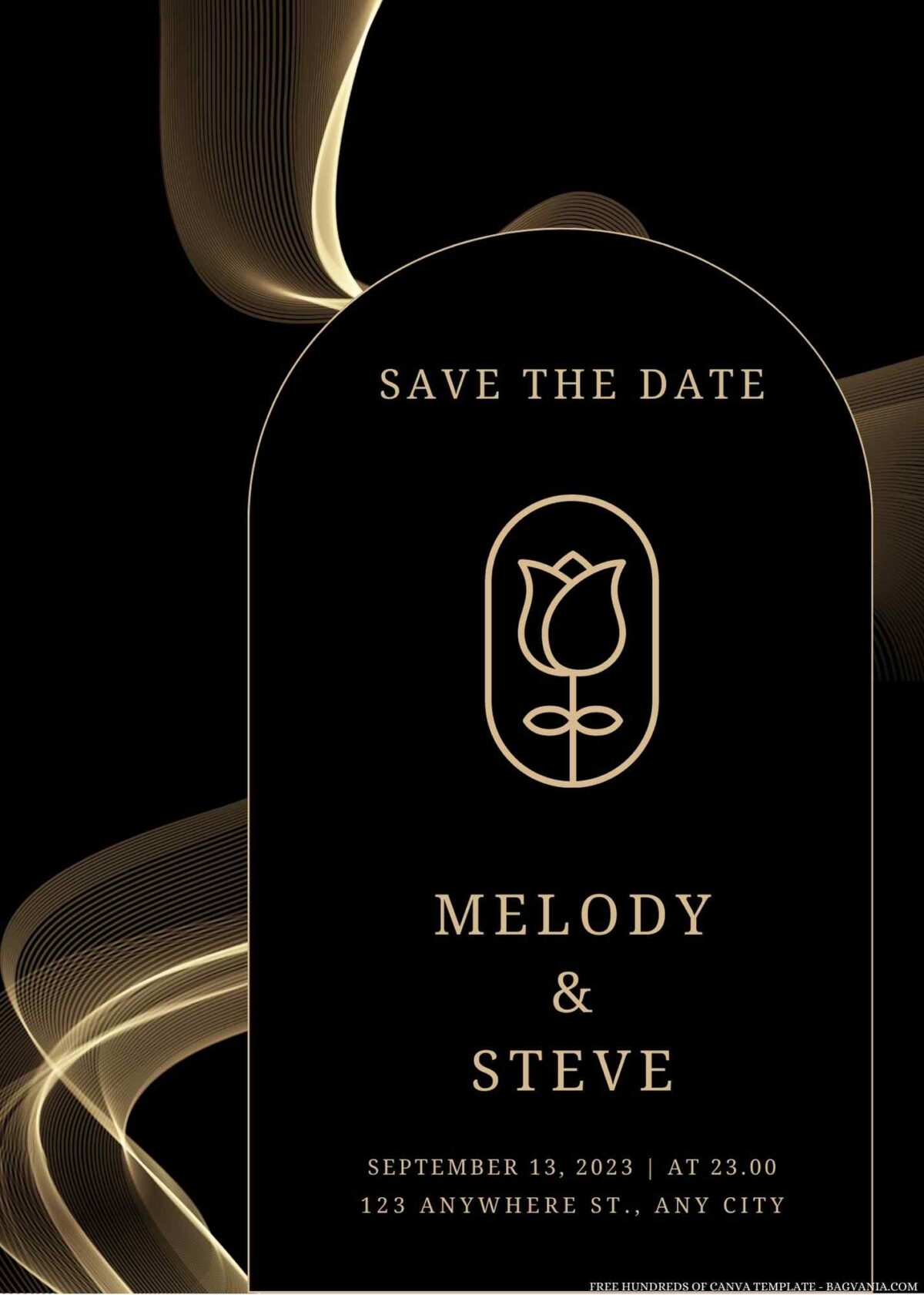 Free Editable Golden Black Lines Wedding Invitation