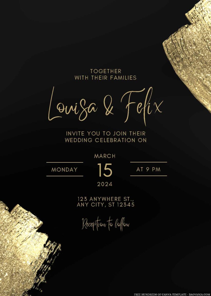 22+ Gold Glitter Swatch Canva Wedding Invitation Templates | Bagvania