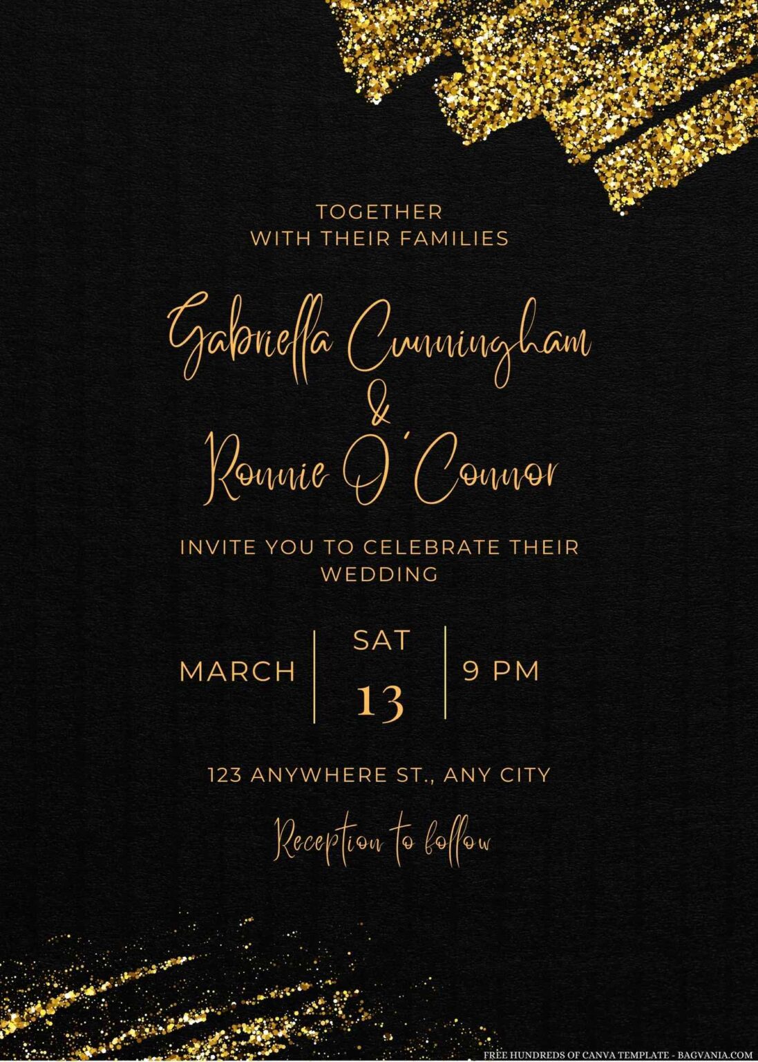 22+ Hand Drawn Gold Glitter Canva Wedding Invitation Templates