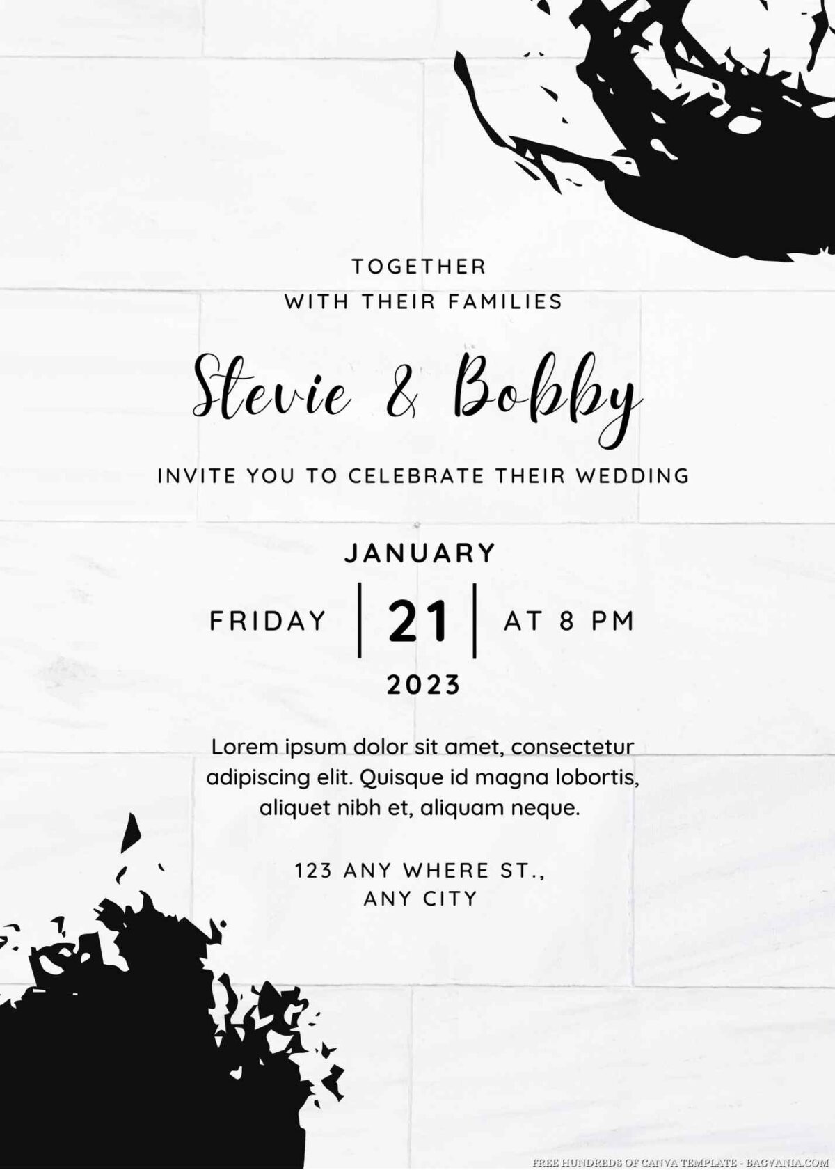 Free Editable Black Tiled Wall Wedding Invitation