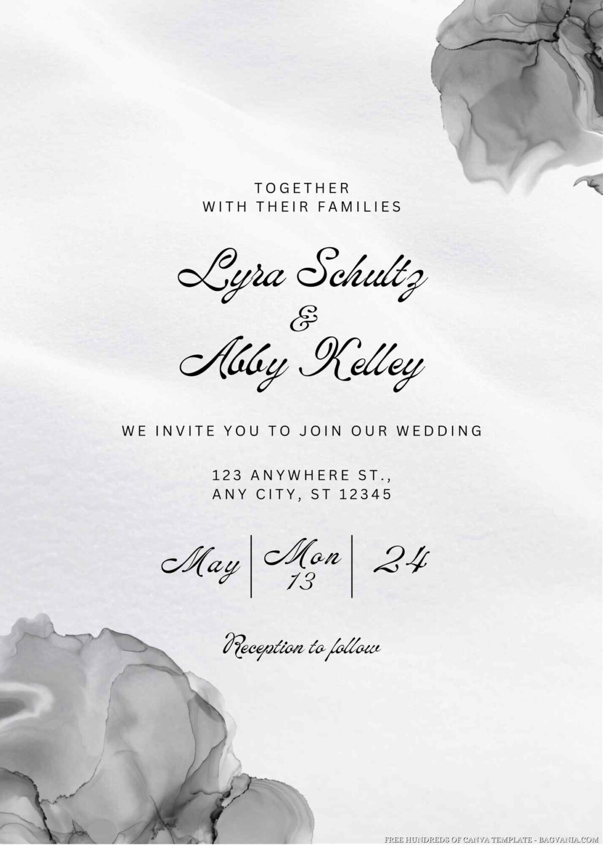 Free Editable Black Watecolor Stain Wedding Invitation