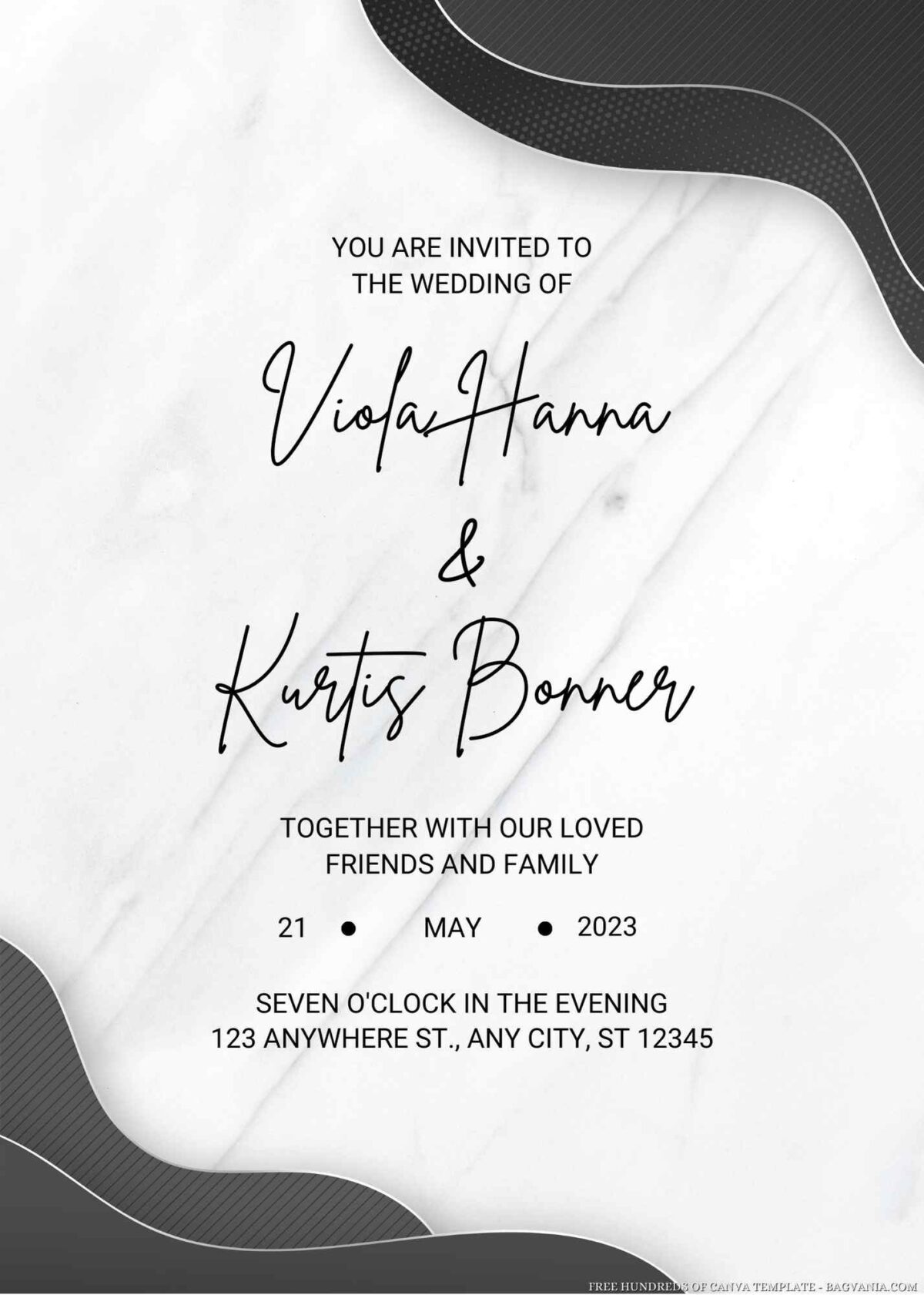 Free Editable White Black Wavy Border Wedding Invitation