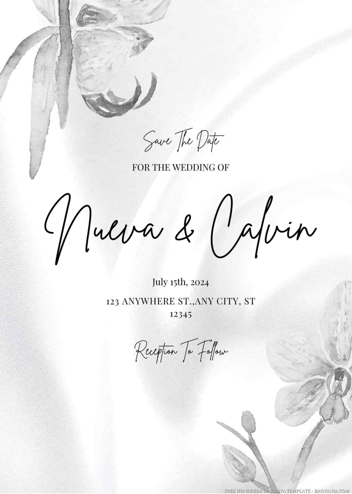 Free Editable Black White Silk Floral Wedding Invitation