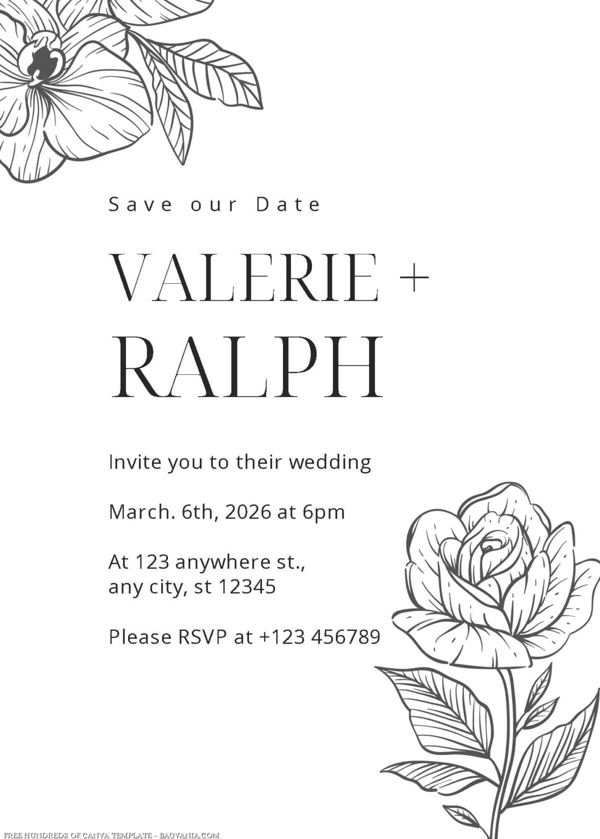 Free Editable White Line Detail Floral Wedding Invitation 