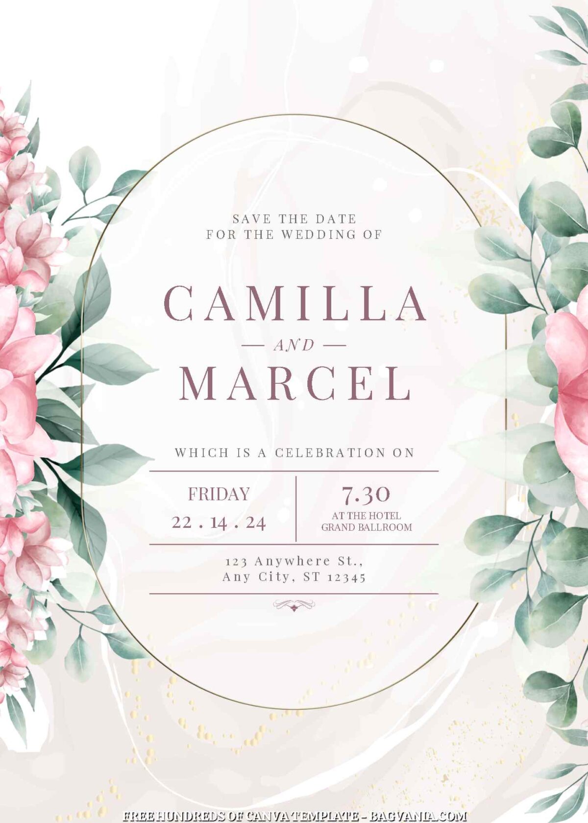 Free Editable Pink Flower Bouqet And Cream Background Wedding Invitations