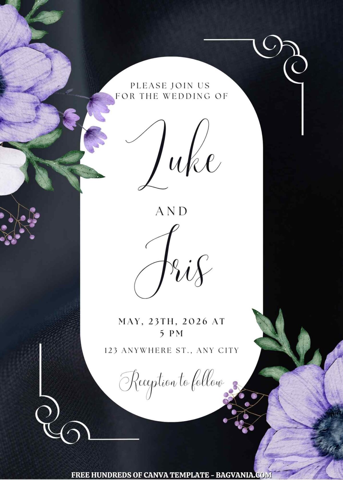 Free Editable Purple Floral Bouquet Wedding Invitations
