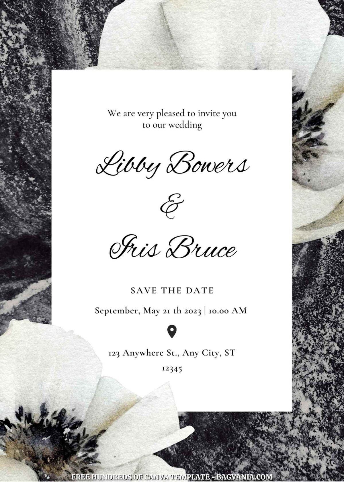 Free Editable Watercolor White Floral Wedding Invitation Templates