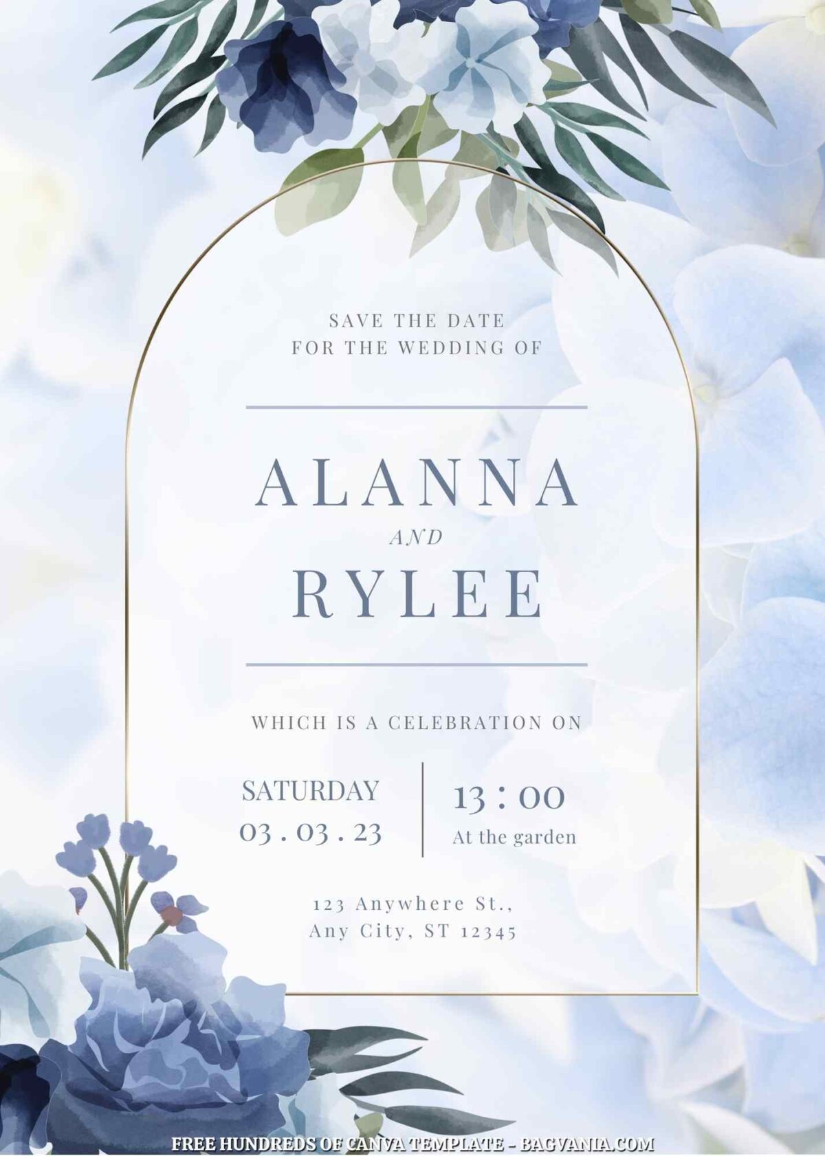 Free Editable Blue Hydrangea Floral Wedding Invitation