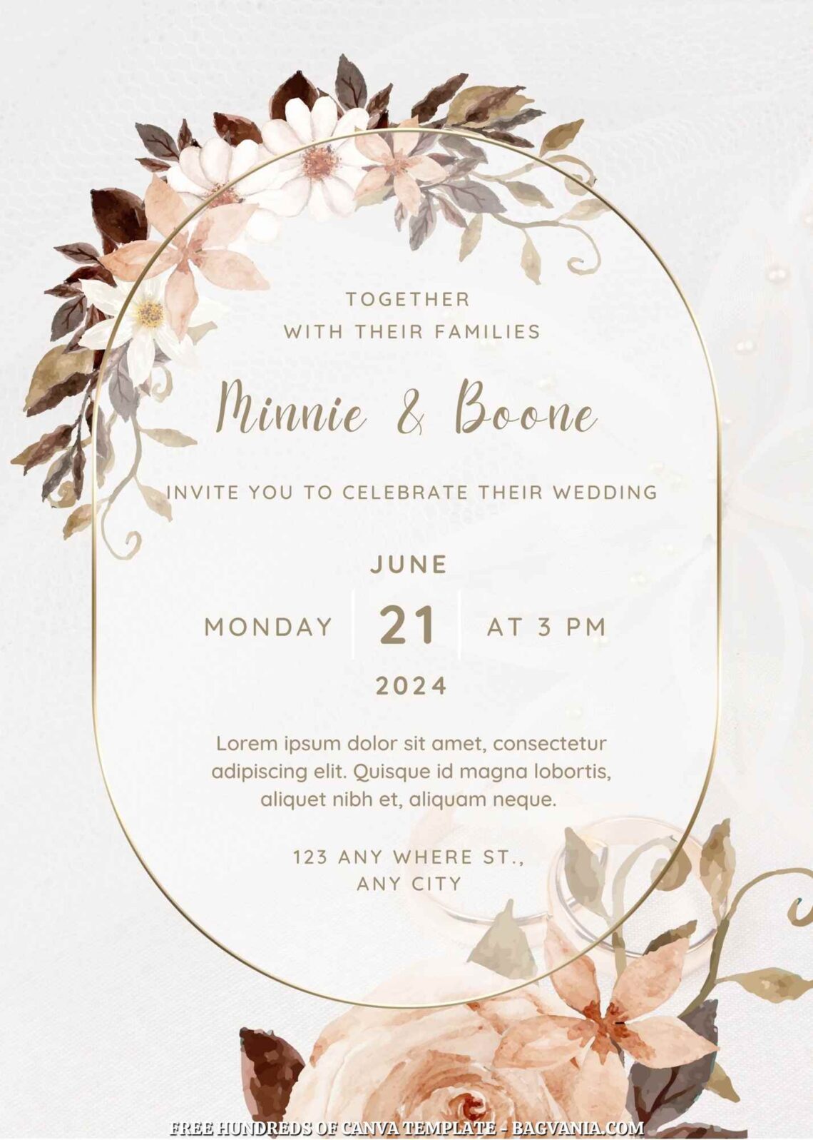 20+ Elegant White Brown Floral Canva Wedding Invitation Templates ...