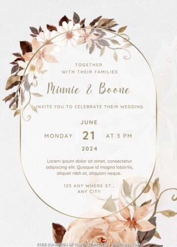 20+ Elegant White Brown Floral Canva Wedding Invitation Templates ...