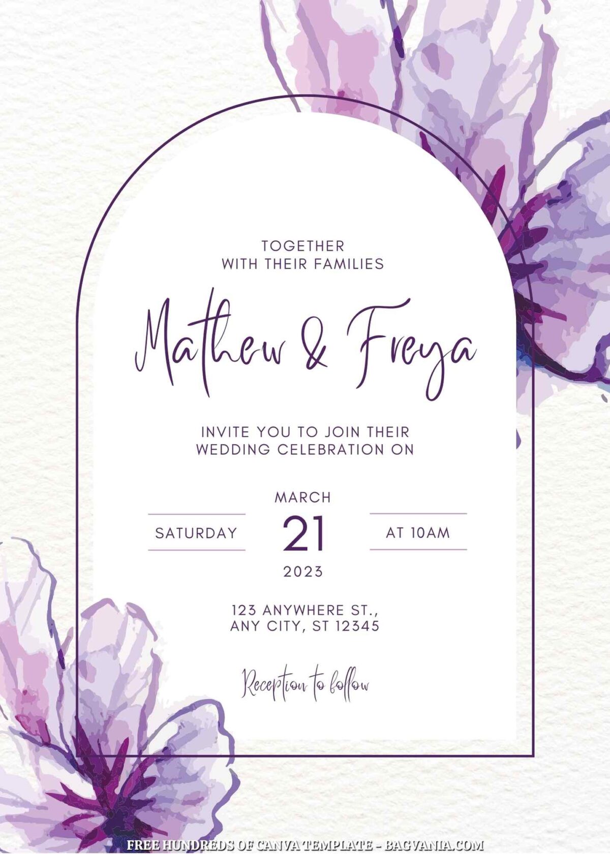 Free Editable Purple Paper Watercolor Floral Wedding Invitation