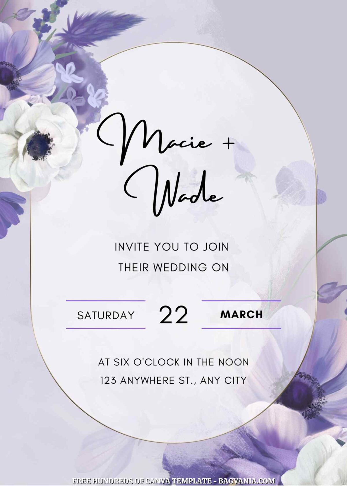 Free Editable Purple Delicated Floral Wedding Invitation