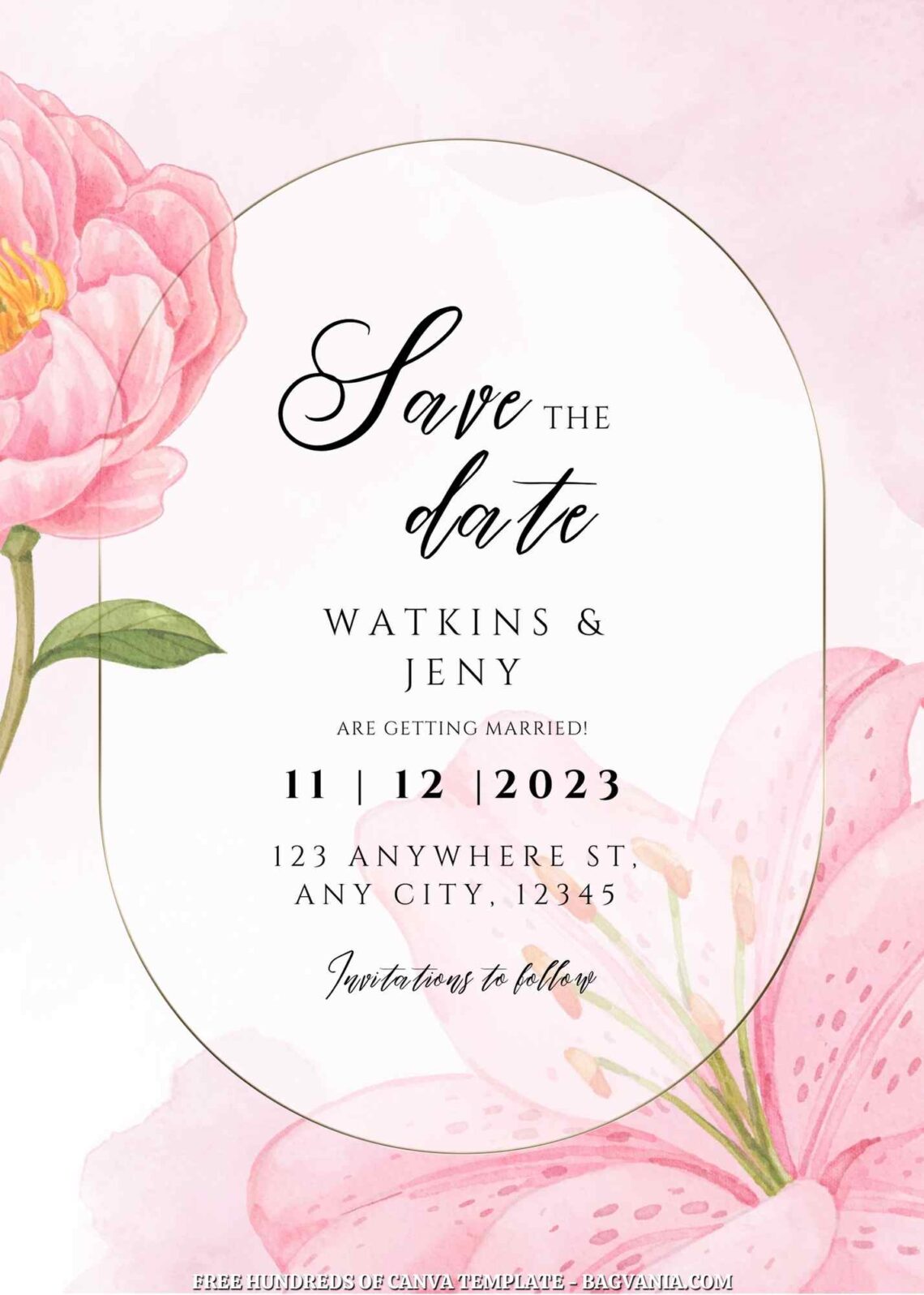 22+ Pink Peony Floral Canva Wedding Invitation Templates | FREE ...