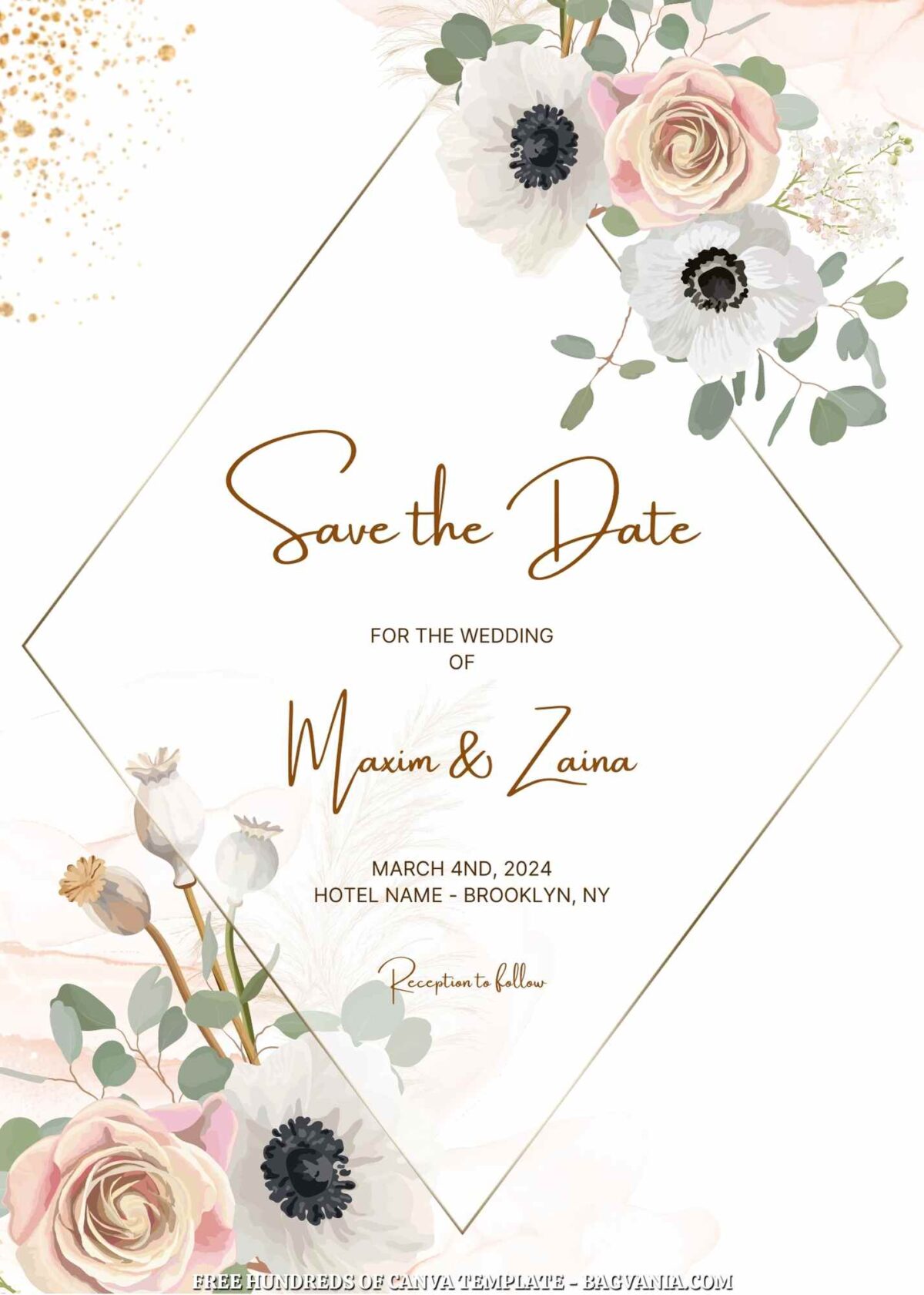 Free Editable White Dried Wedding Invitation