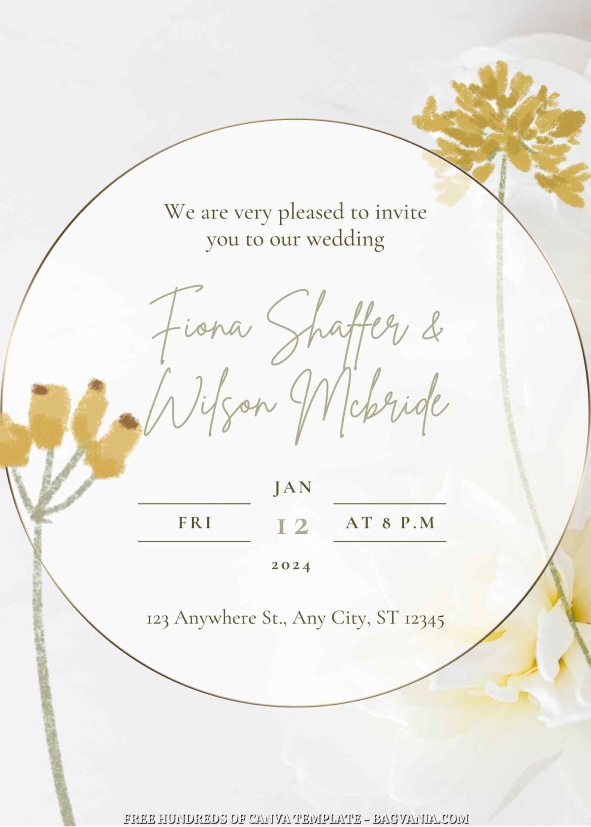 Free Editable Yellow Floral Watercolor Wedding Invitation 