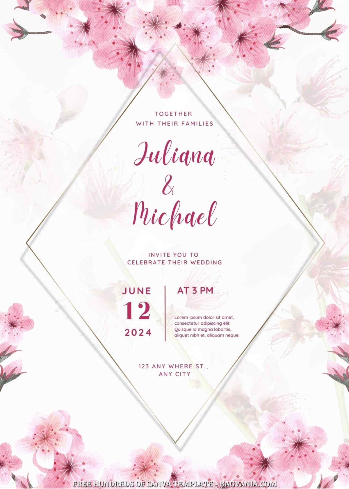 Free Editable Cherry Blossom Floral Wedding Invitation