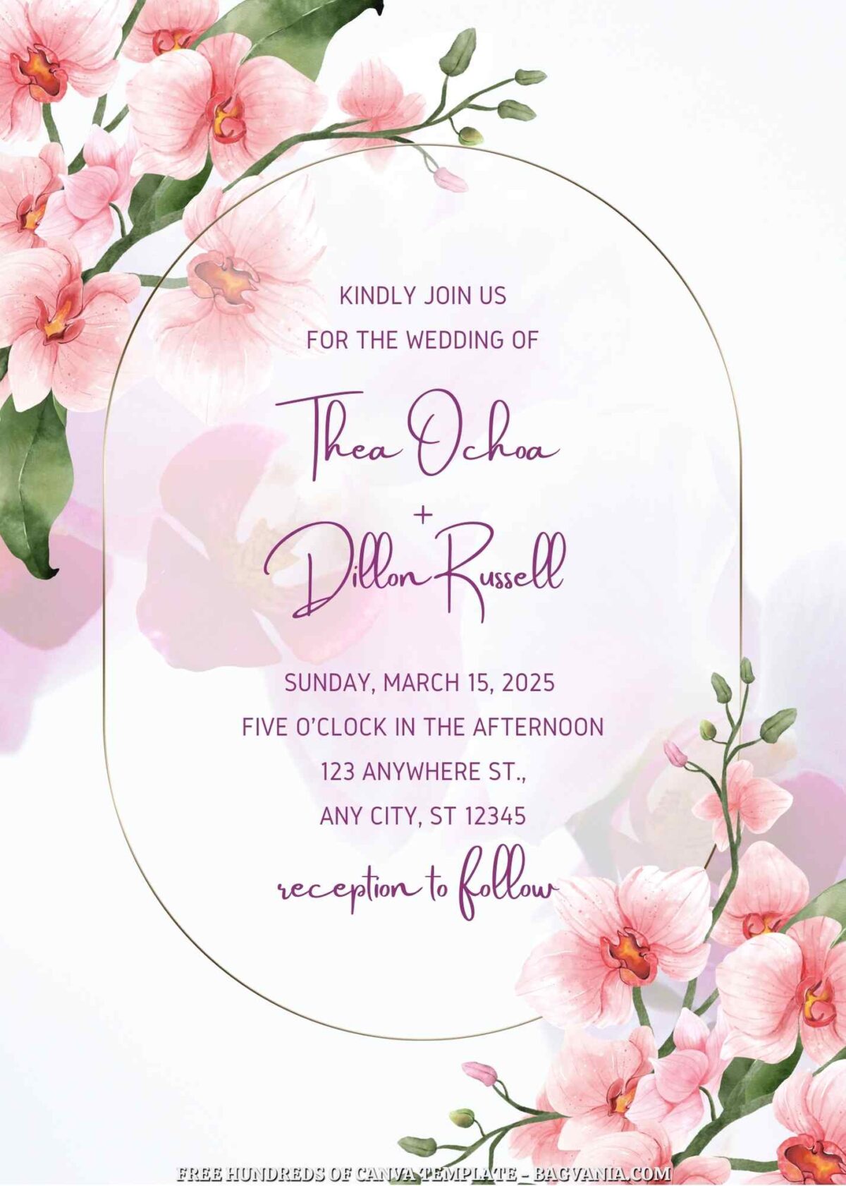Free Editable Pink Orchid Floral Wedding Invitation