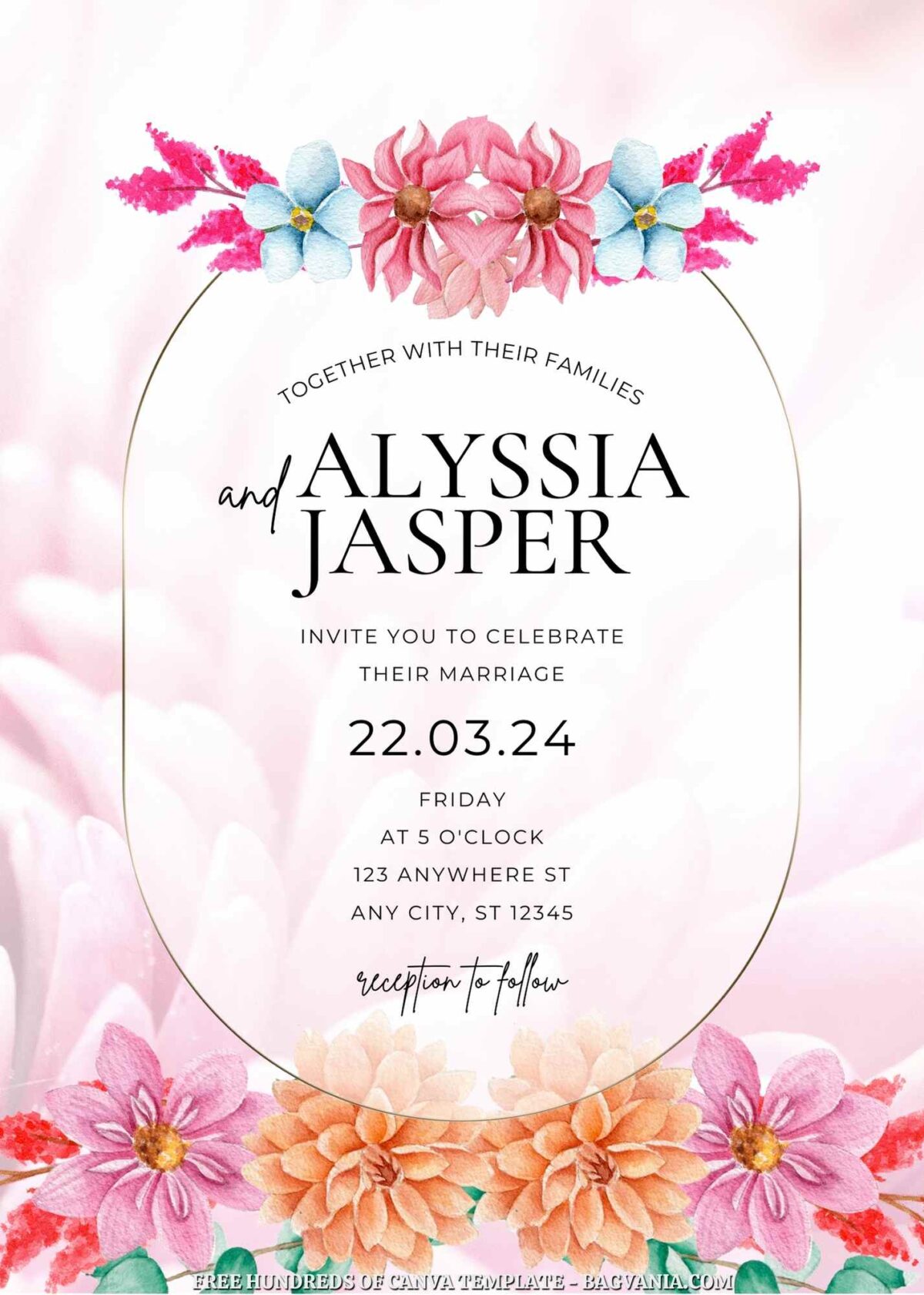 Free Editable Dahlia Watercolor Floral Wedding Invitation