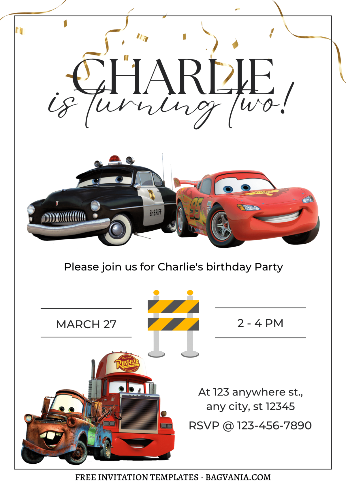 8+ Glorious Disney Cars Canva Birthday Invitation Templates  with Sheriff