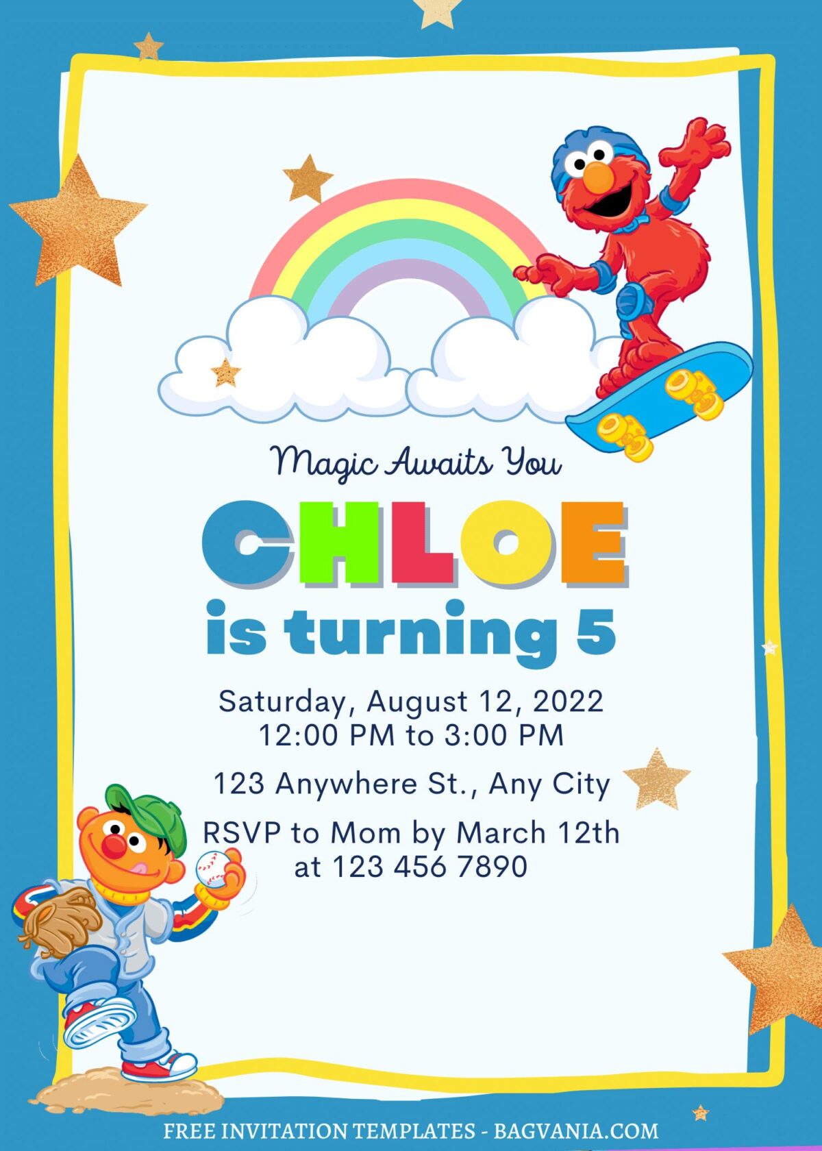 8+ Sesame Street Canva Birthday Invitation Templates For Preschooler with Skating Elmo