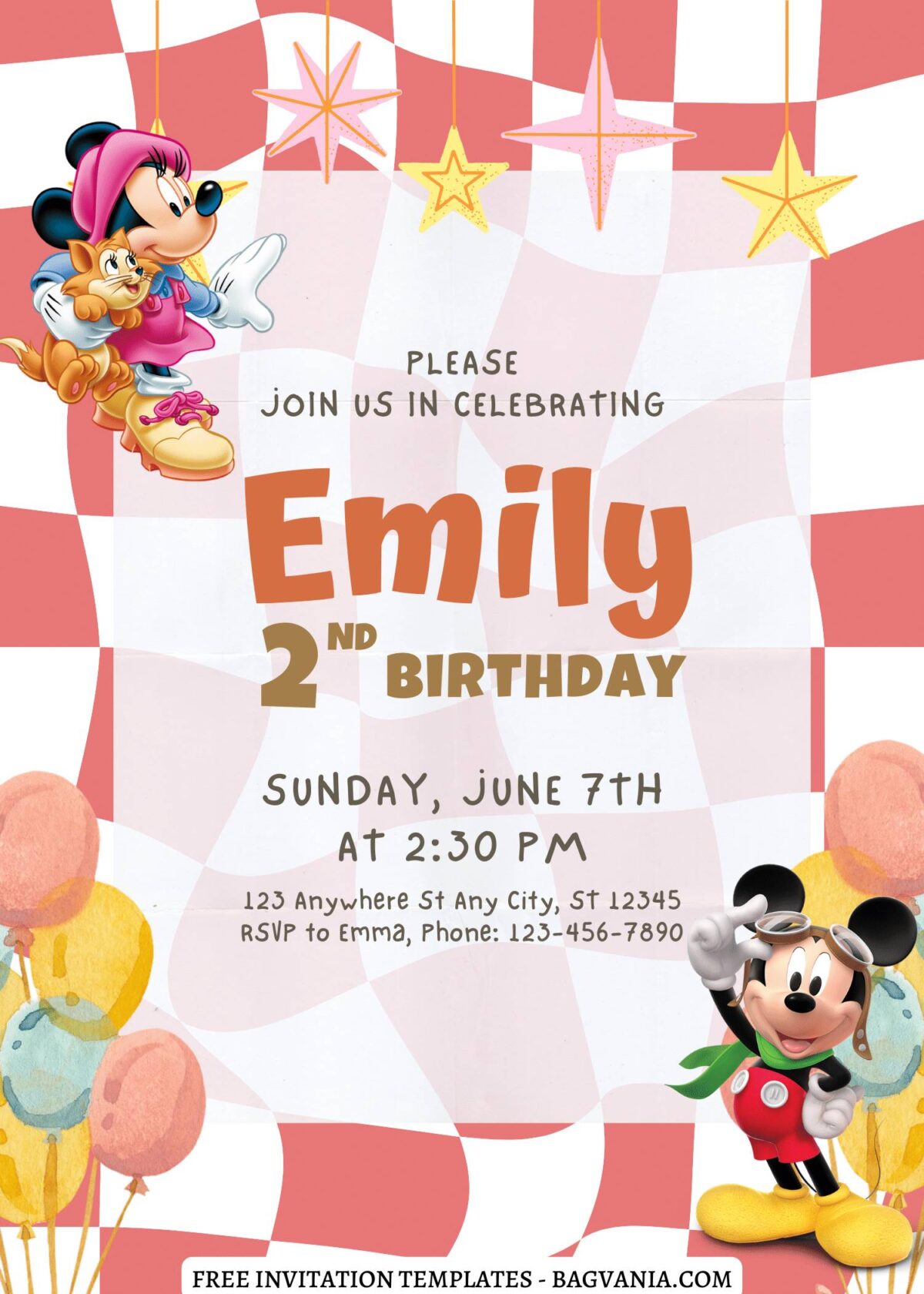 10+ Bright & Cheery Mickey Mouse Clubhouse Canva Birthday Invitation with Minnie and her cute cat