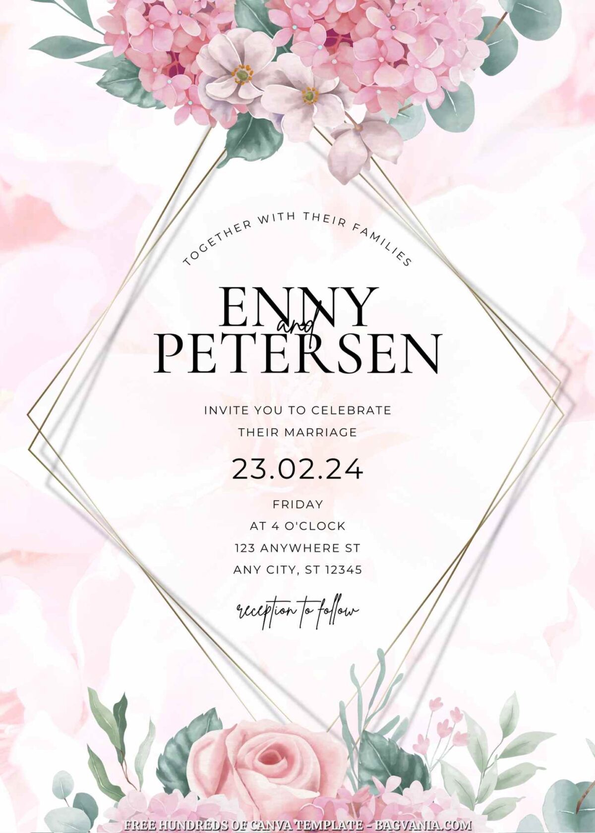 Free Editable Rose Flower Green Leaves Canva Wedding Invitation