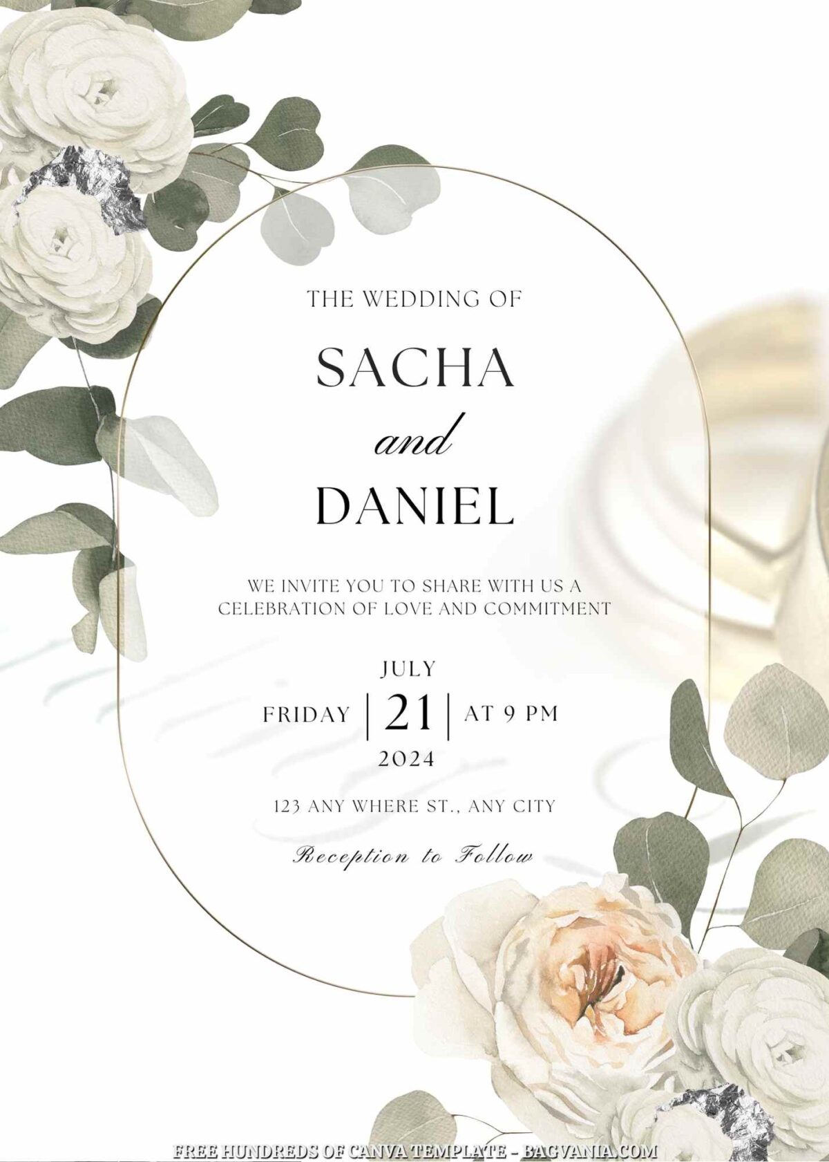 Free Editable White Floral Hexagon Frame Wedding Invitation