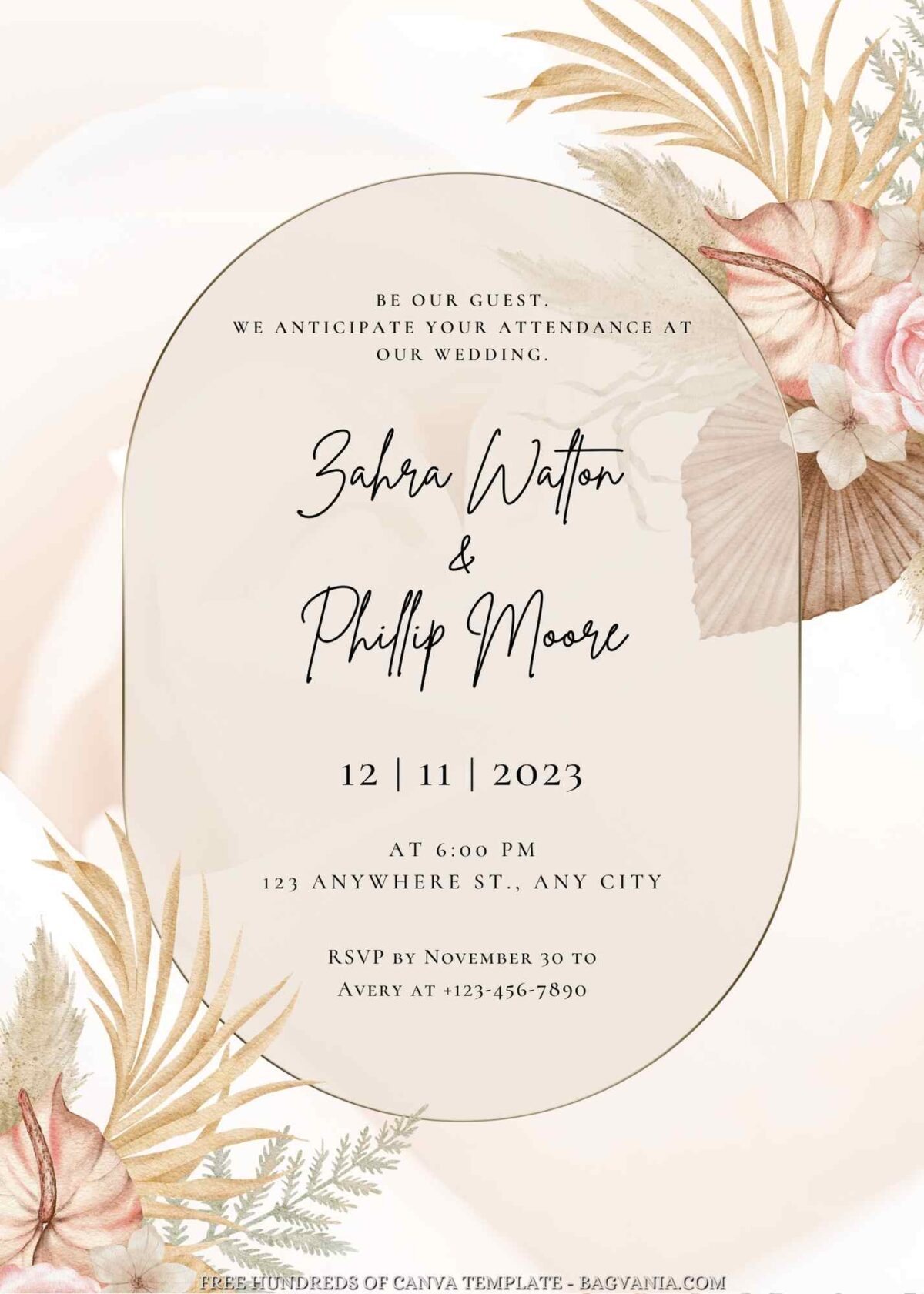 Free Editable Watercolor Boho Tropical Wedding Invitation