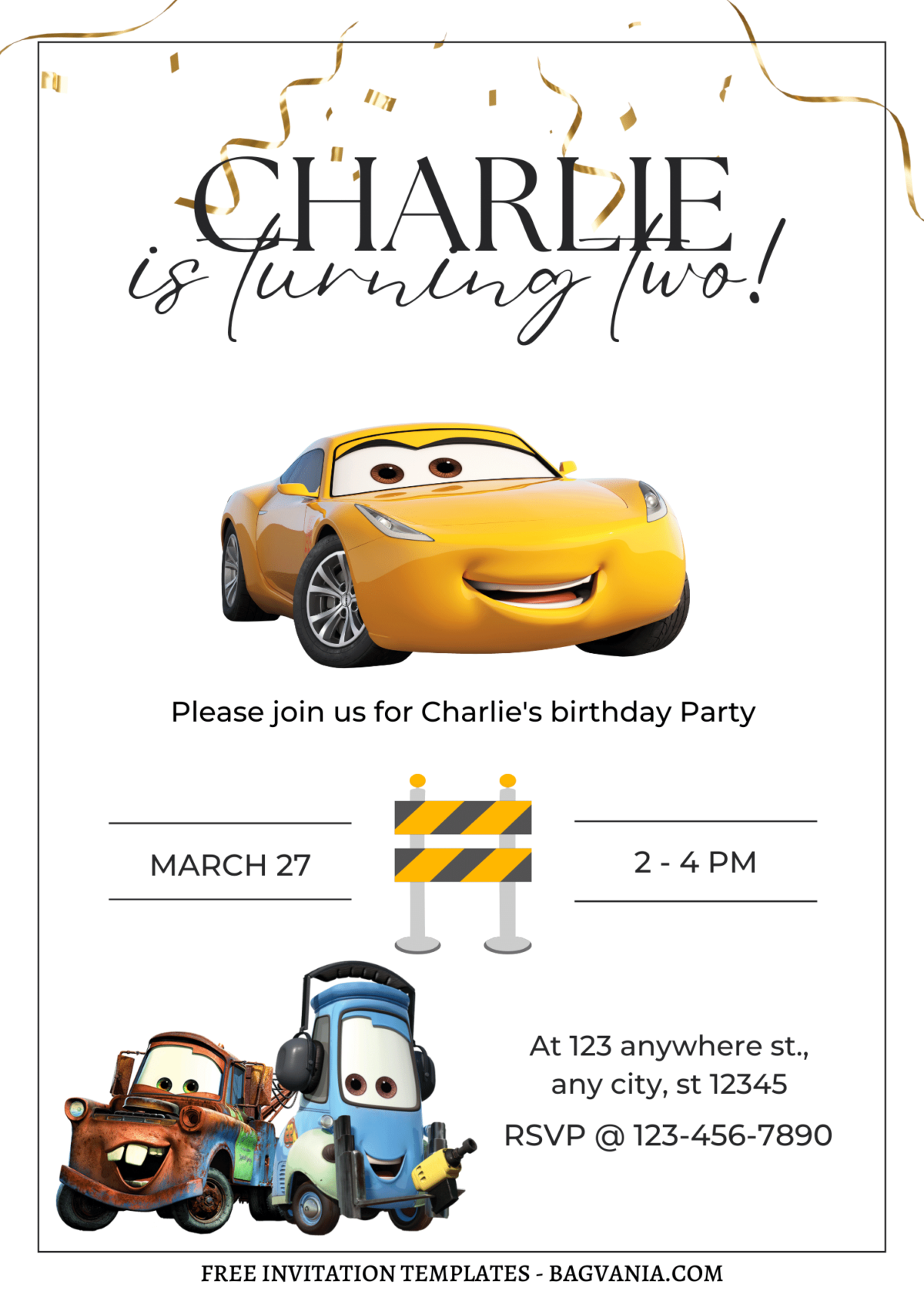 8+ Glorious Disney Cars Canva Birthday Invitation Templates  with cute wording