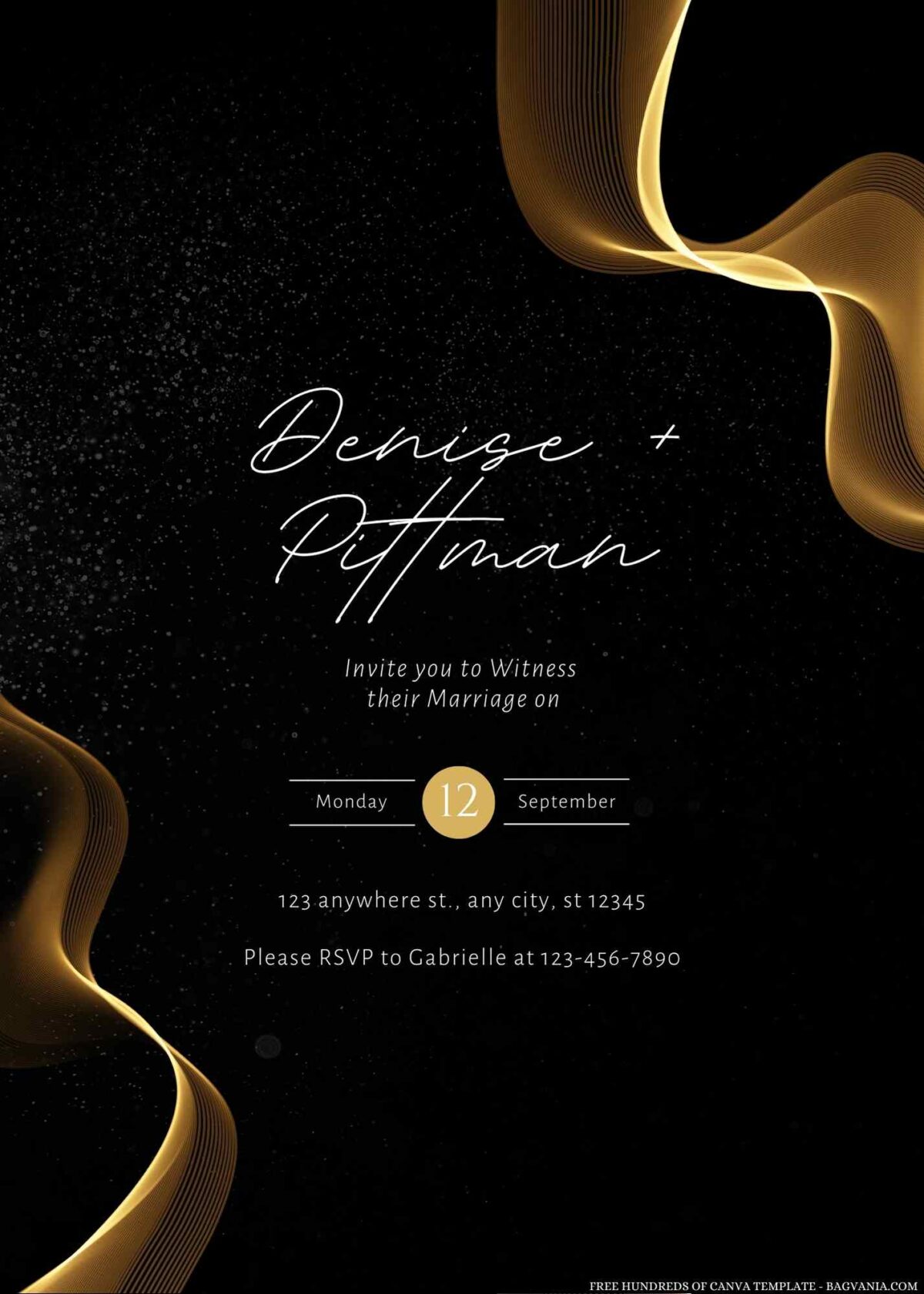 Free Editable Tiny White Dust Swirl Gold Wedding Invitation