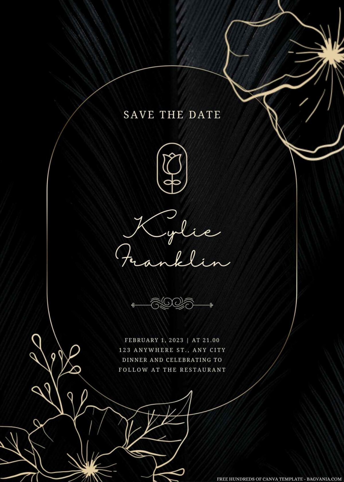 Free Editable Roses Gold Floral Wedding Invitation
