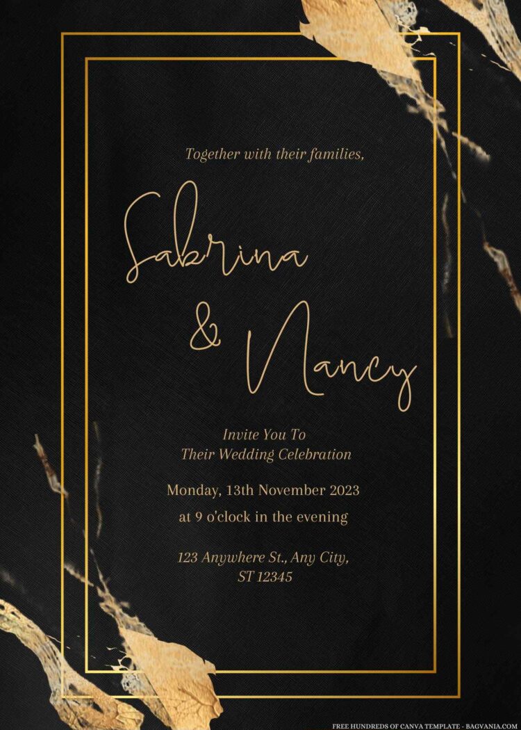 16+ Shiny Gold Foil Marble Canva Wedding Invitation Templates | Bagvania