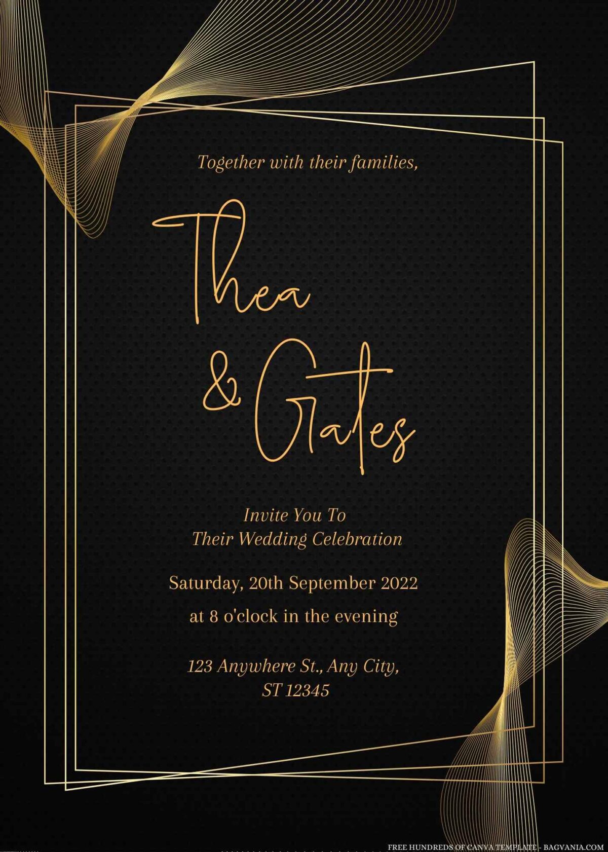 Free Editable Spirograph Blob Gold Wedding Invitation