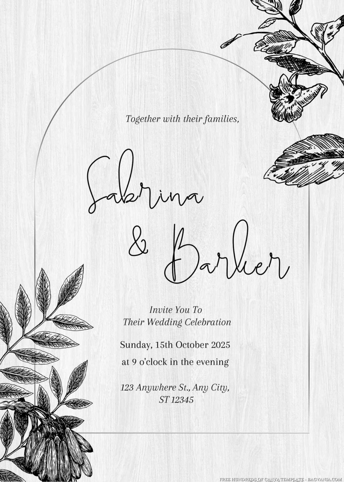 Free Editable Hand Drawn Floral Illustration Wedding Invitation