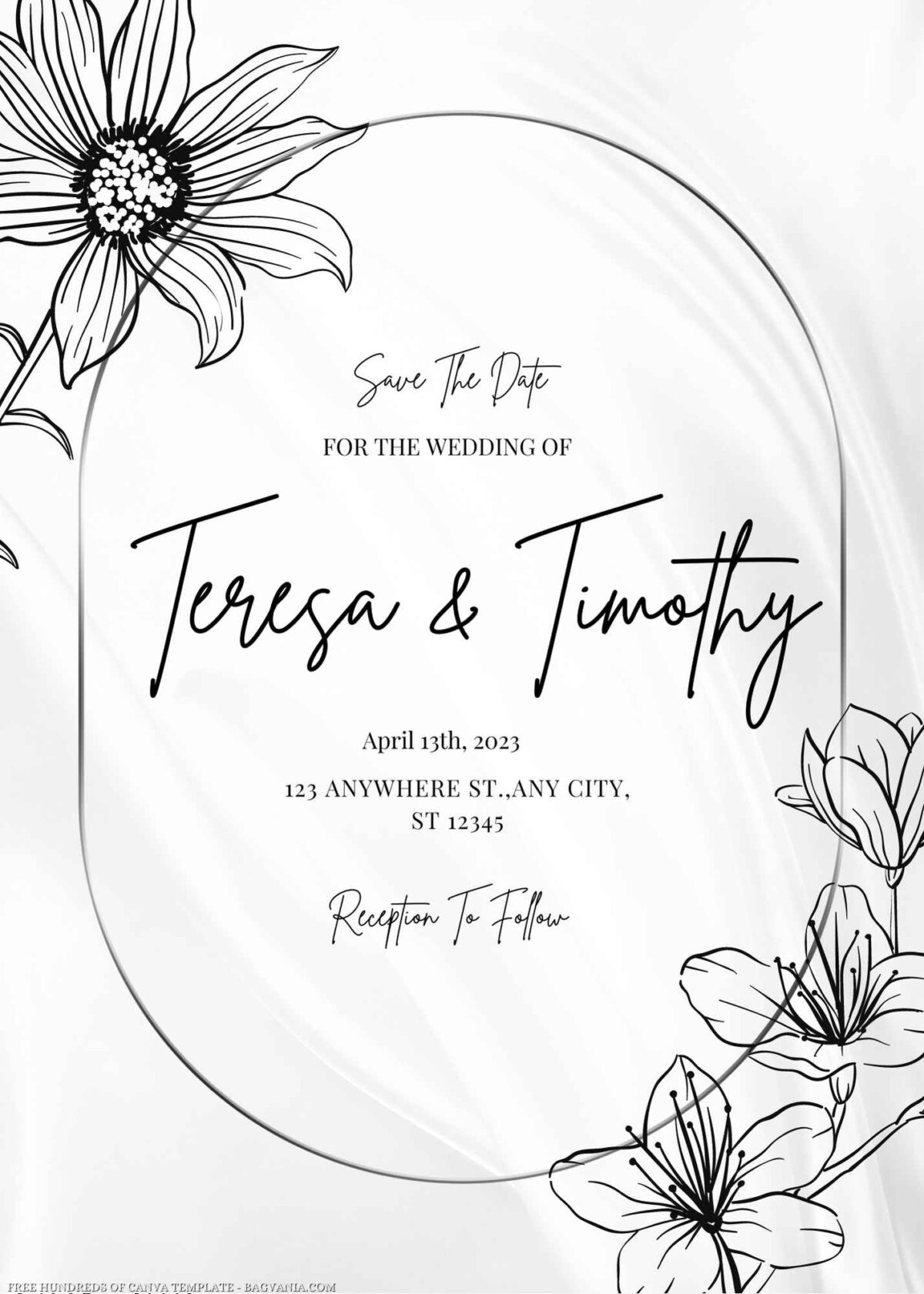 Free Editable Line Floral White Silk Wedding Invitation