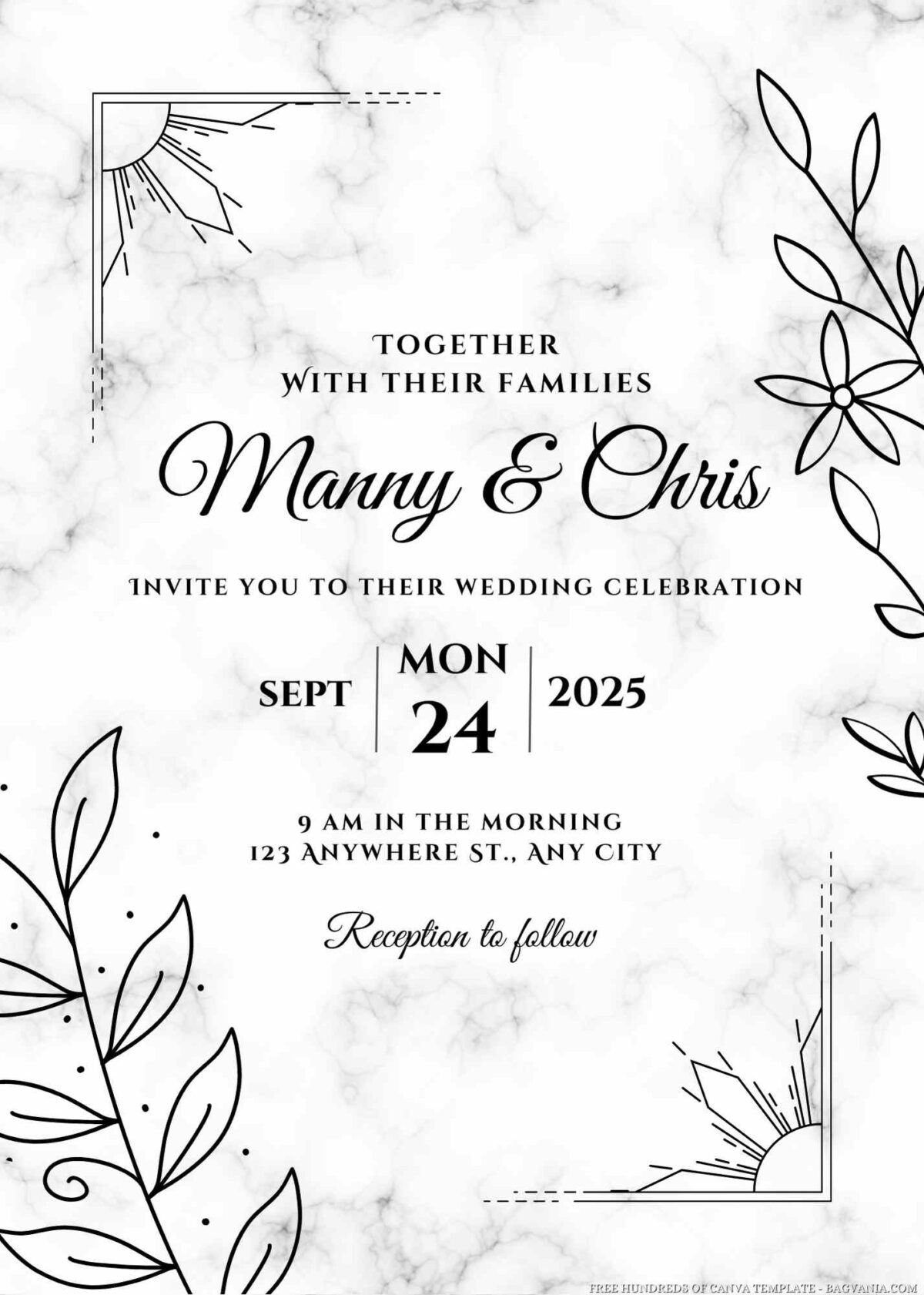 Free Editable Tropical White Marble Wedding Invitation