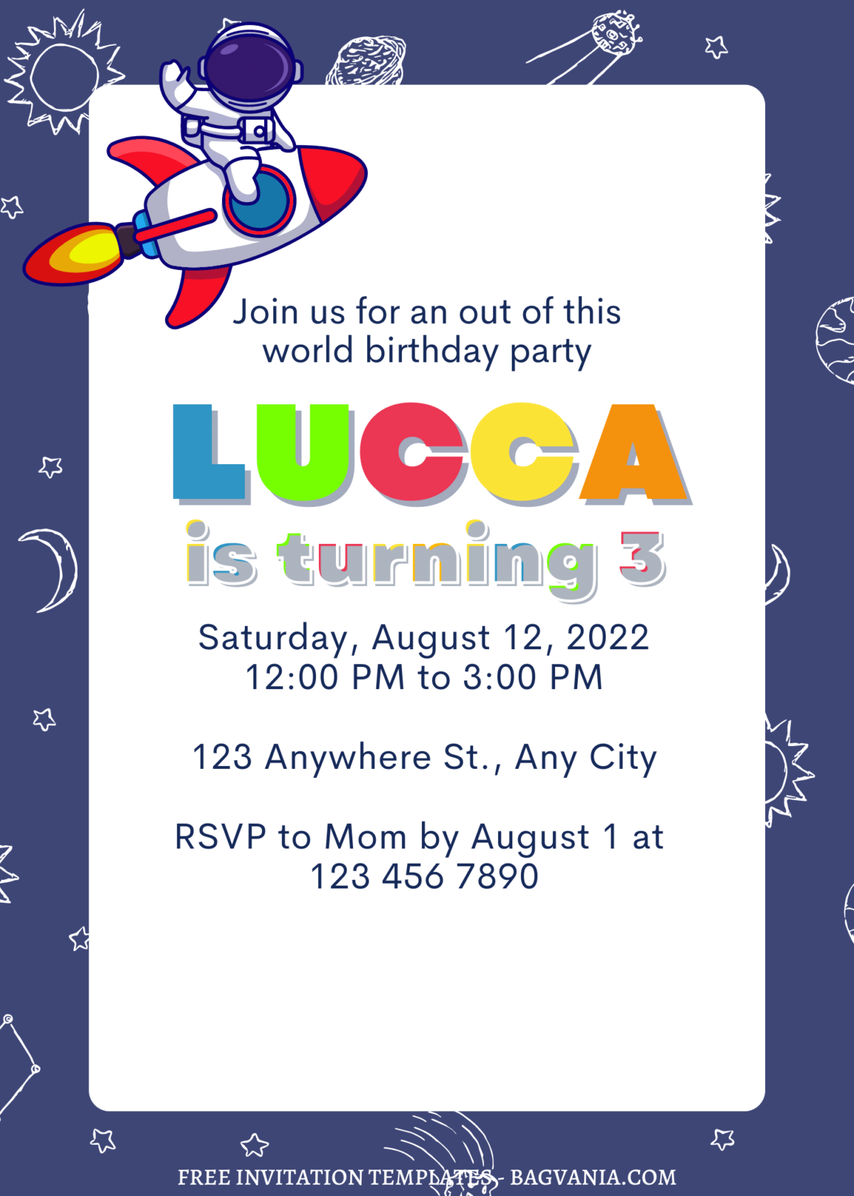 7+ Little Explorer Space Themed Canva Birthday Invitation Templates  with Spaceship