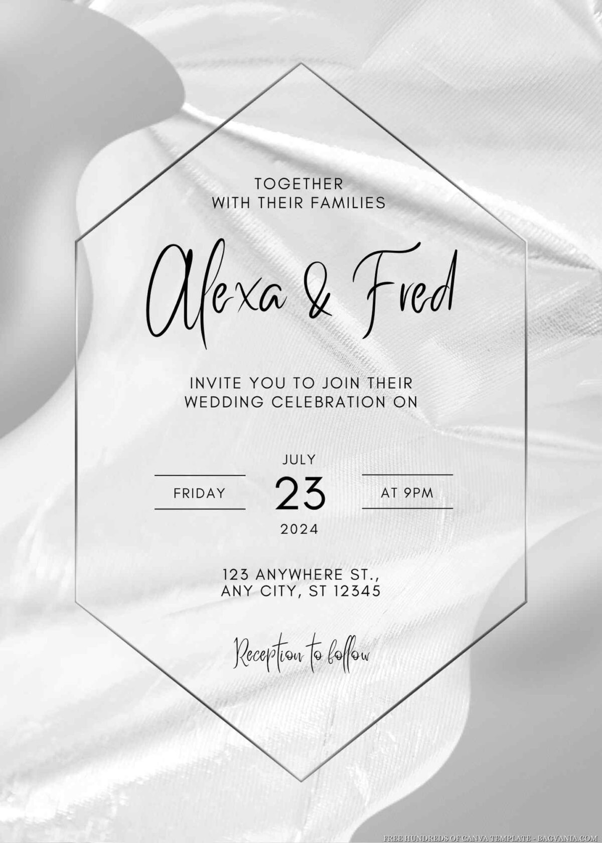 Free Editable Shiny Black White Blob Wedding Invitation