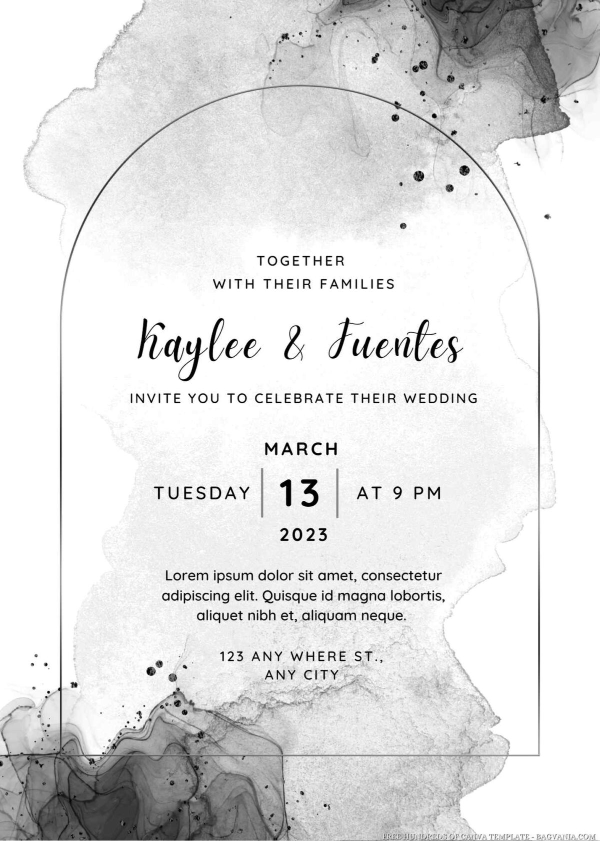 Free Editable Black Watercolor Background Wedding Invitation