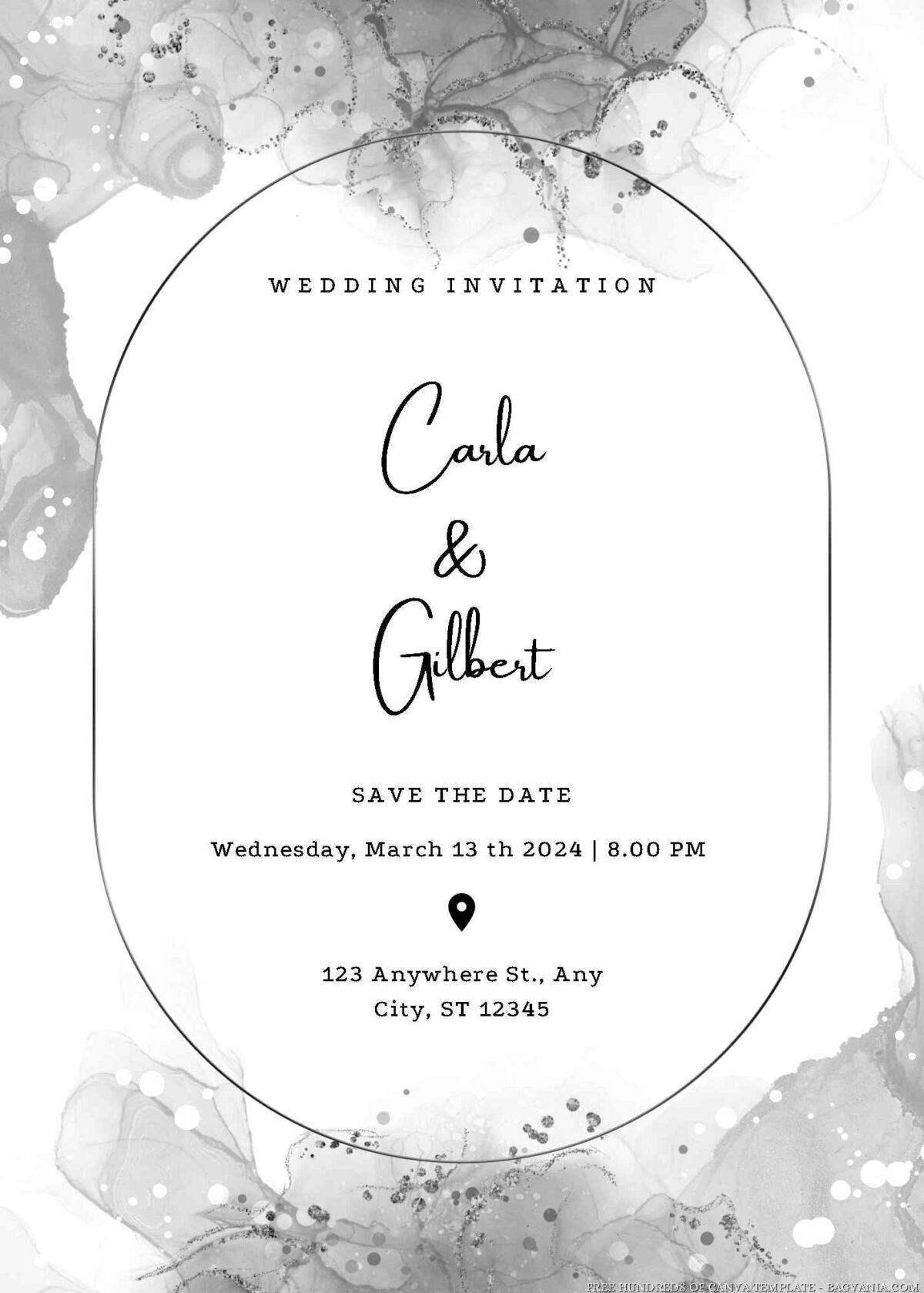 Free Editable Black and White Ink Glitter Wedding Invitation