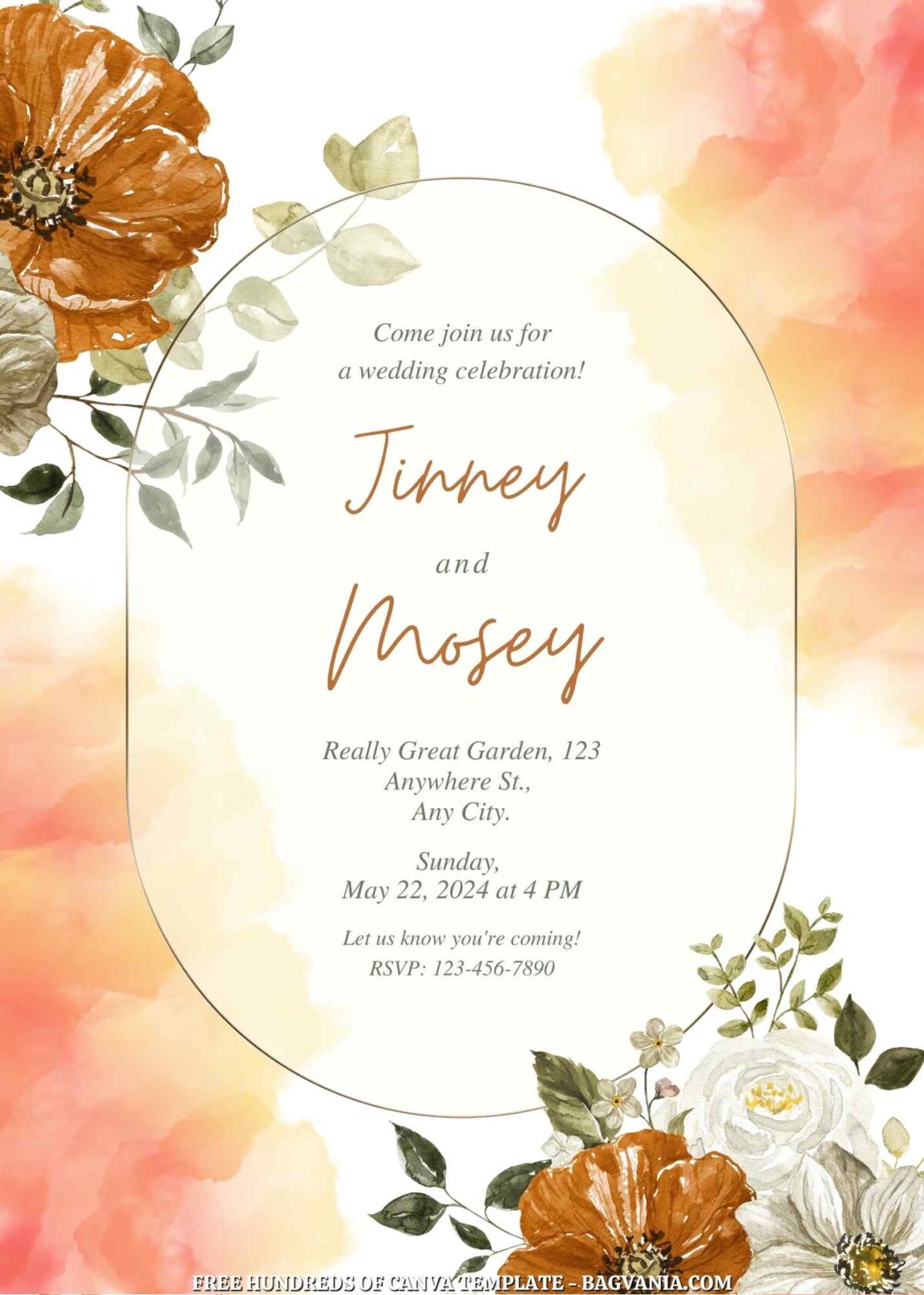 Free Editable Watercolor Autumn Floral Wedding Invitation