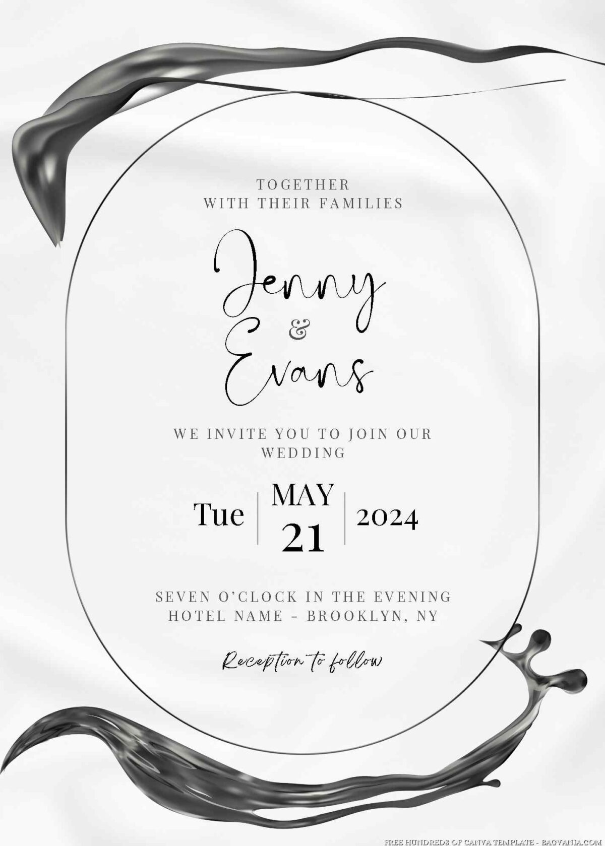 Free Editable Black Splashing Illustration Wedding Invitation 